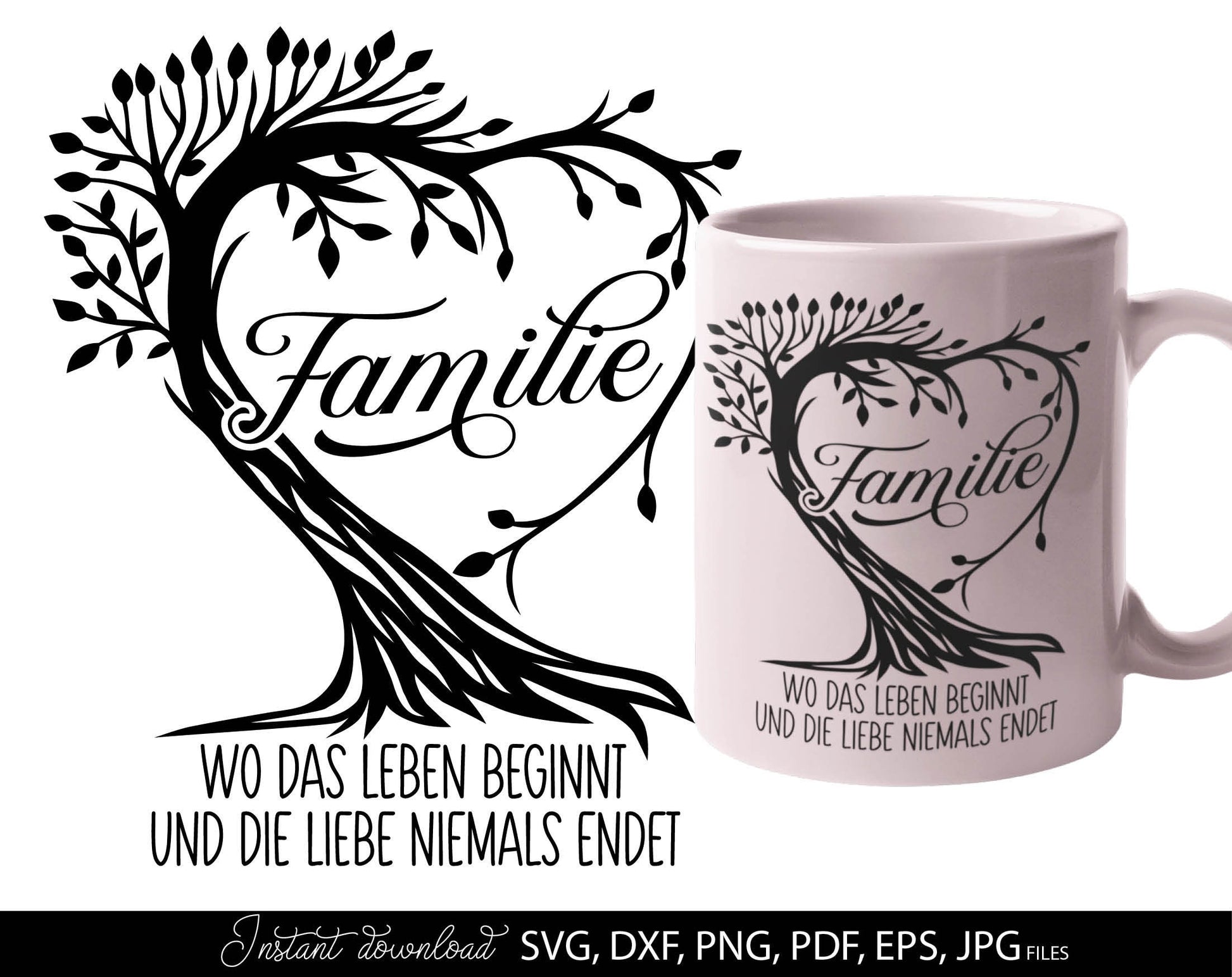 German tree of life familie plotter file. Use for cutting from vinyl, for sublimation or laser cut projects. SVG, DXF, PNG, EPS, PDF and JPG files included. Compatible with Cricut, Silhouette and other equipment. Buy now for a good price and enjoy!