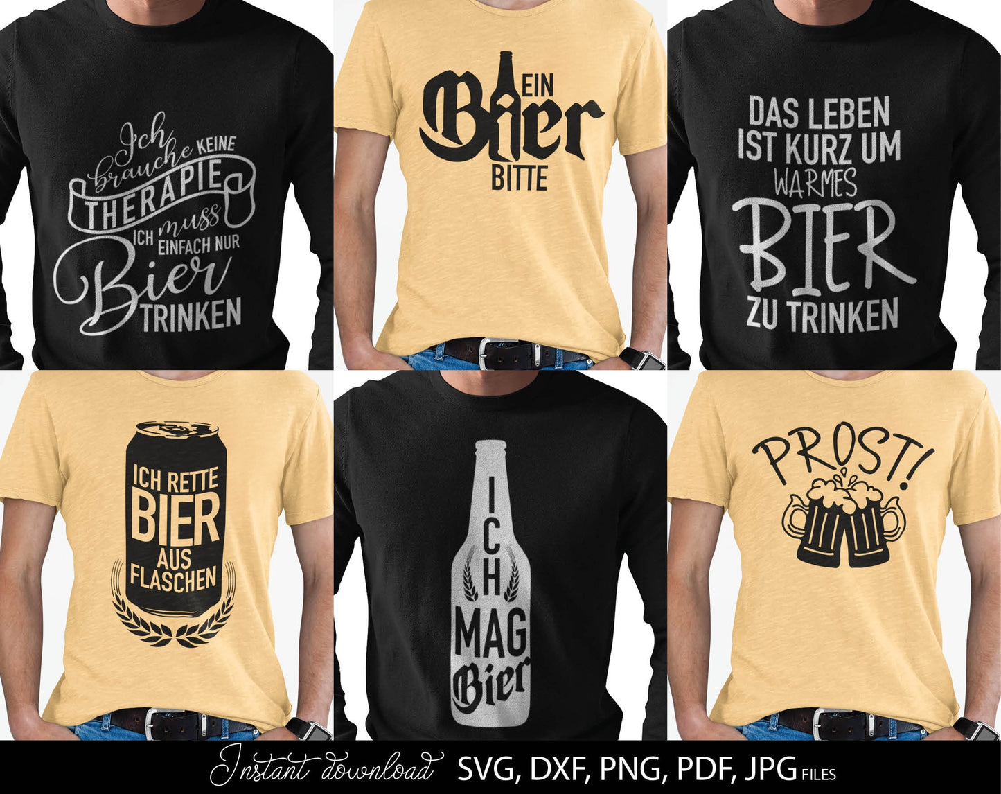 13 German bier lover quotes plotter file bundle. SVG, DXF, PDF, PNG, JPG files included. Cut from vinyl, use for sublimation or laser cut / grave projects. Compatible with Cricut, Silhouette or other equipment. Buy now for a good price and enjoy!