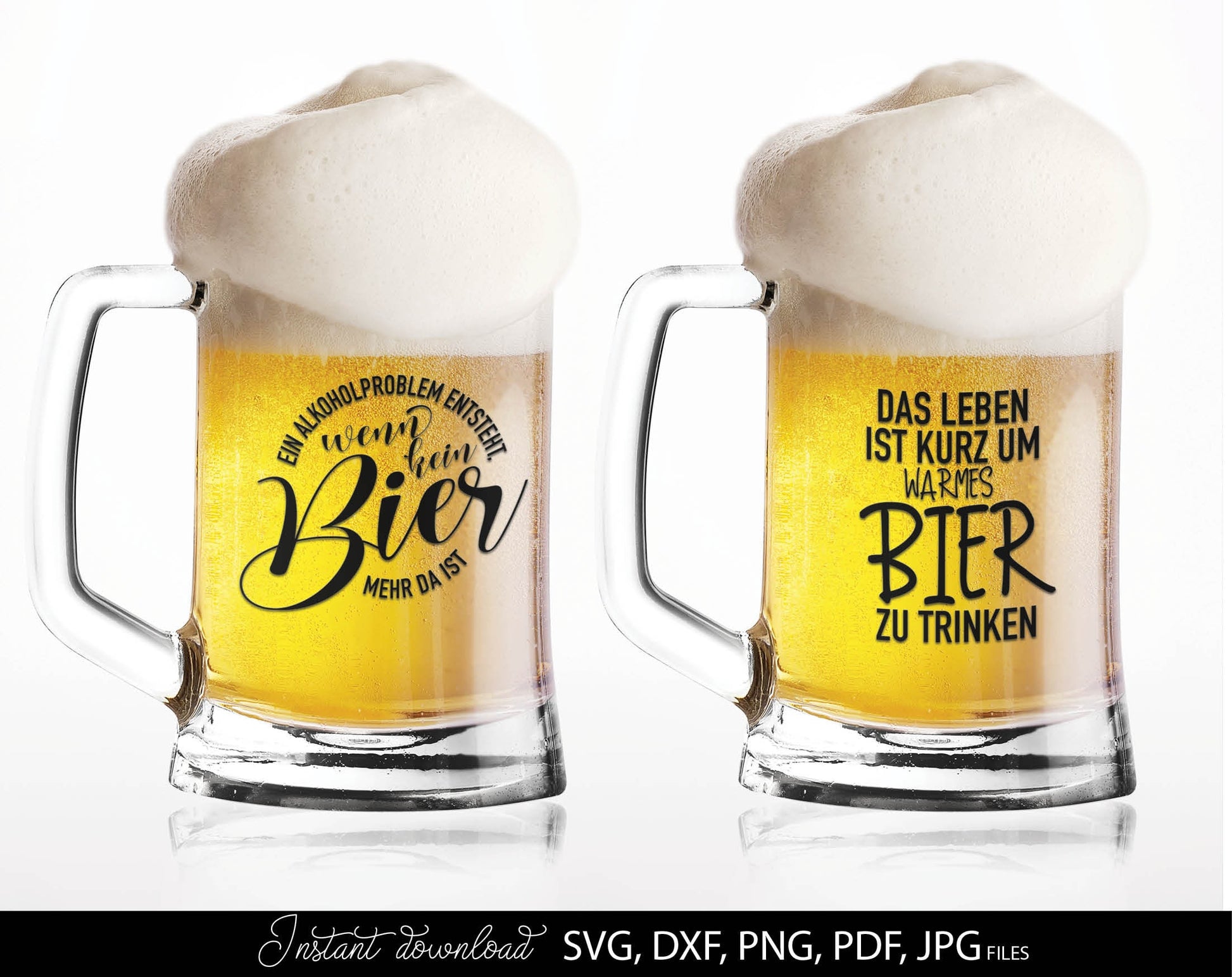 13 German bier lover quotes plotter file bundle. SVG, DXF, PDF, PNG, JPG files included. Cut from vinyl, use for sublimation or laser cut / grave projects. Compatible with Cricut, Silhouette or other equipment. Buy now for a good price and enjoy!