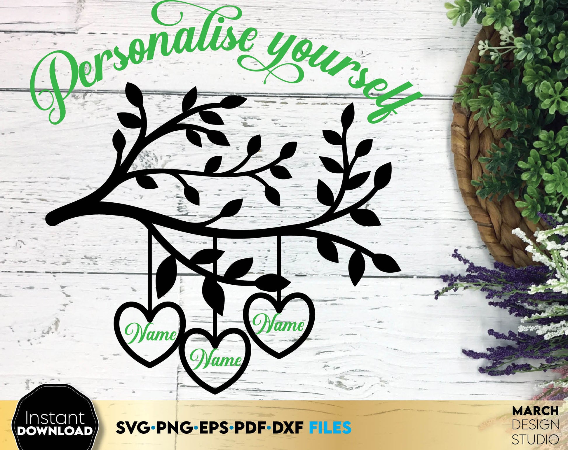 Family tree of life with name options from 2 - 12. Personalize yourself with your own font and software. SVG, PNG, EPS, PDF, DXF files included. Cut from vinyl, use for sublimation or laser cut / grave projects. Compatible with Cricut, Silhouette.