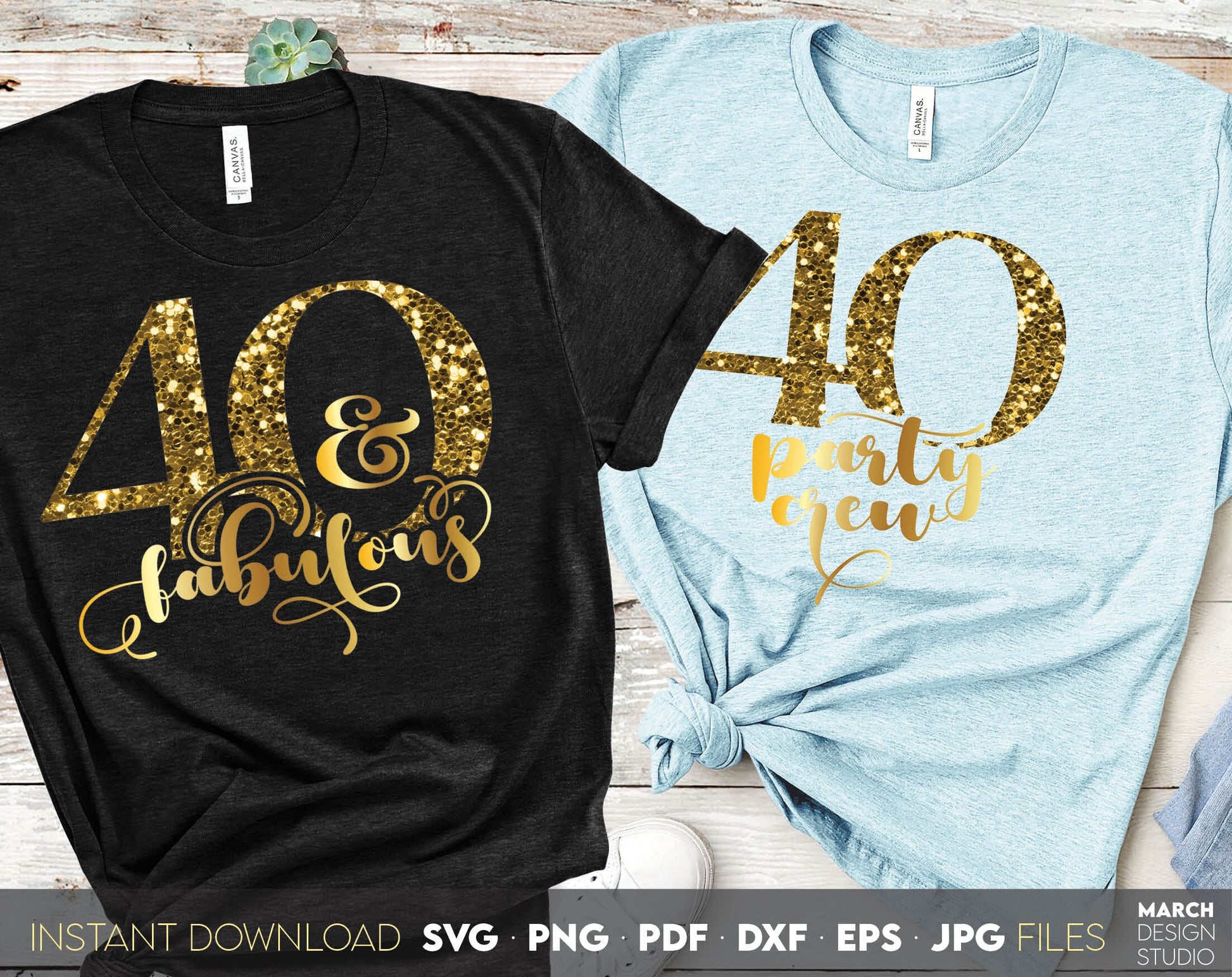 Set of 40 and fabulous Birthday and party crew shirt designs for cutting from vinyl and glittered PNG included for Your sublimation projects. SVG, PDF, JPG, EPS, DXF files included as well. Compatible with Cricut, Silhouette and other machines.