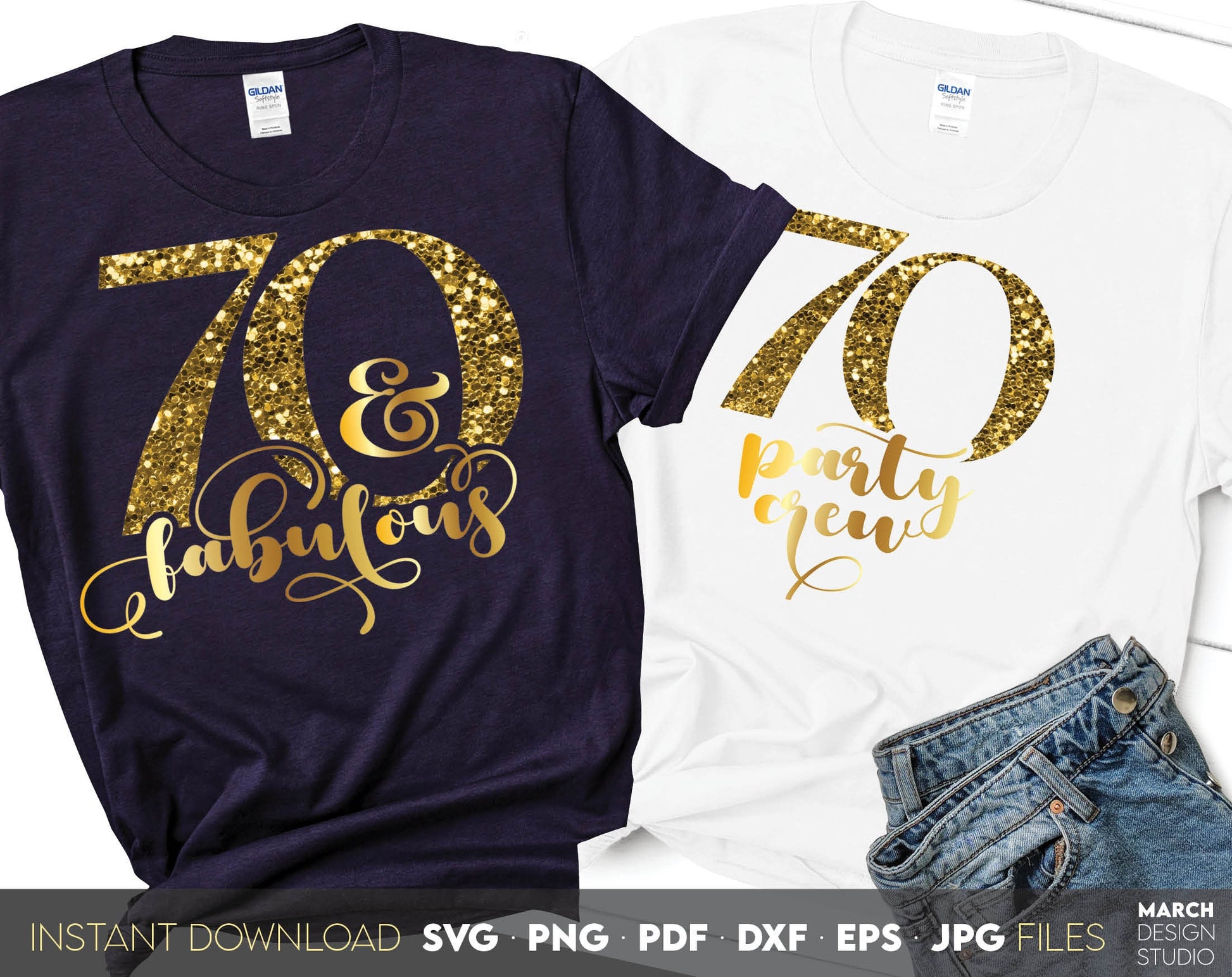 Set of 70 and fabulous Birthday and party crew shirt designs for cutting from vinyl and glittered PNG included for Your sublimation projects. SVG, PDF, JPG, EPS, DXF files included as well. Compatible with Cricut, Silhouette and other machines.