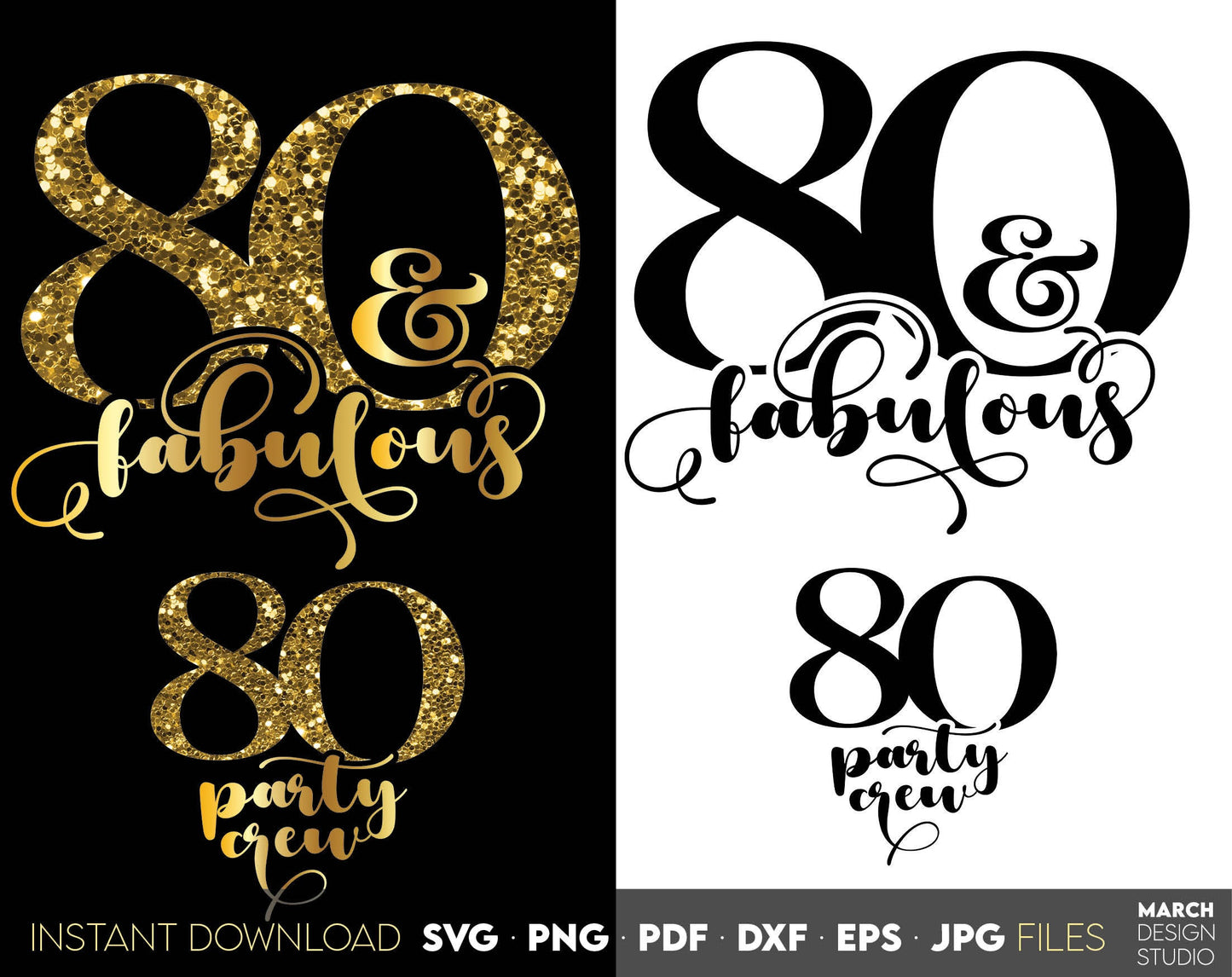 Set of 80 and fabulous Birthday and party crew shirt designs for cutting from vinyl and glittered PNG included for Your sublimation projects. SVG, PDF, JPG, EPS, DXF files included as well. Compatible with Cricut, Silhouette and other machines.