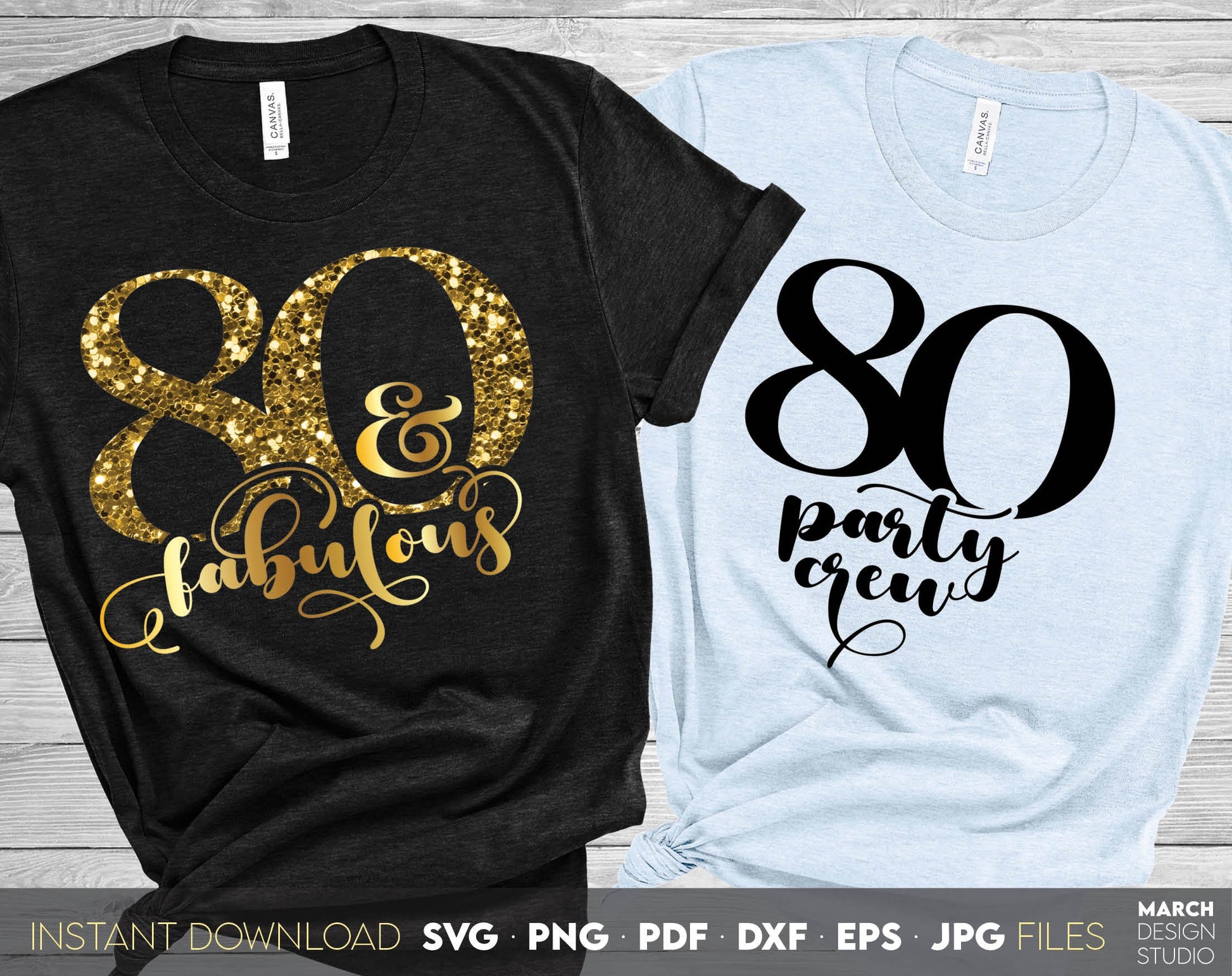 Set of 80 and fabulous Birthday and party crew shirt designs for cutting from vinyl and glittered PNG included for Your sublimation projects. SVG, PDF, JPG, EPS, DXF files included as well. Compatible with Cricut, Silhouette and other machines.