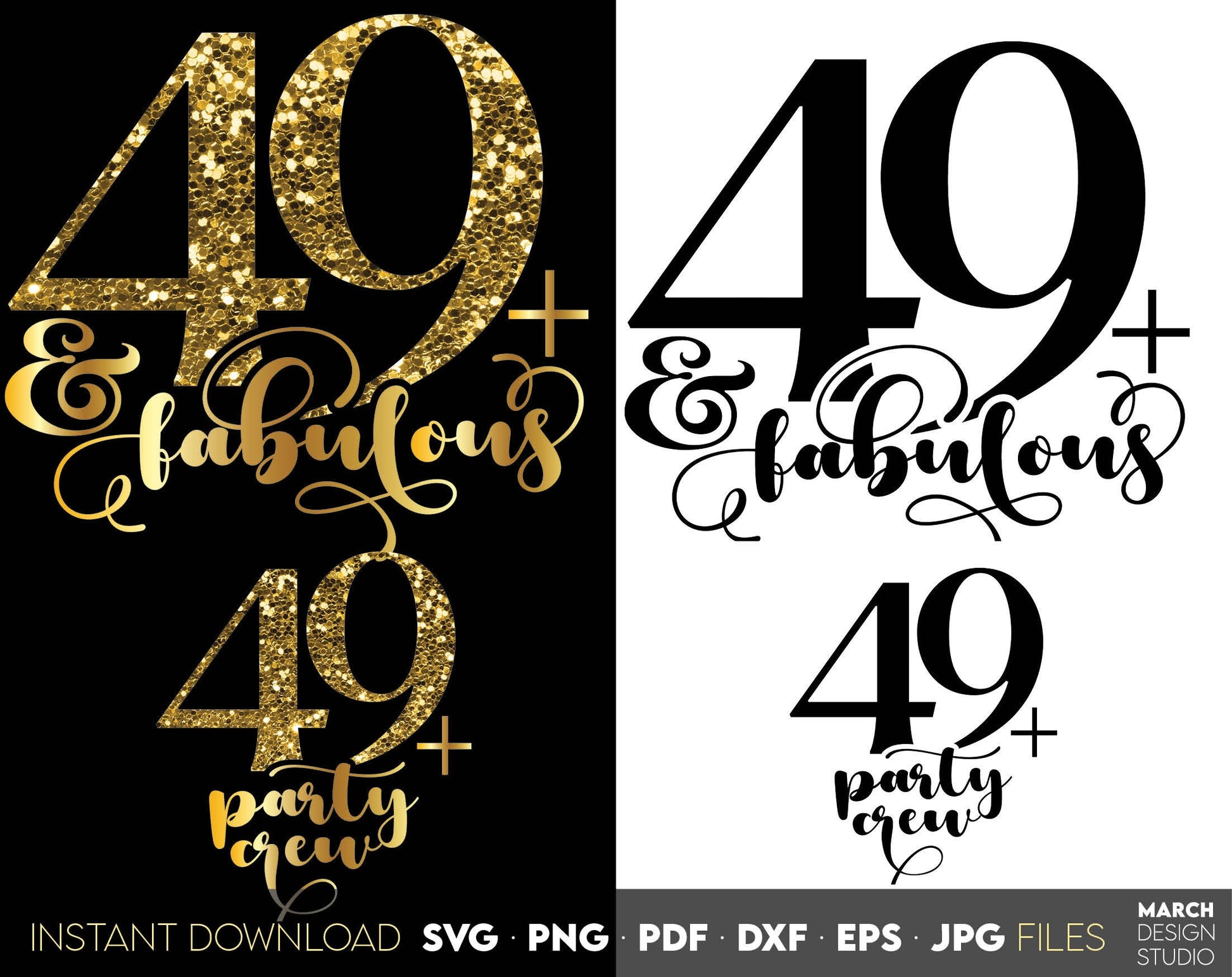 Set of 49+ and fabulous Birthday and party crew shirt designs for cutting from vinyl and glittered PNG included for Your sublimation projects. SVG, PDF, JPG, EPS, DXF files included as well. Compatible with Cricut, Silhouette and other machines.