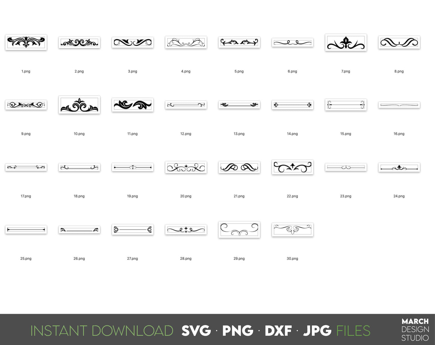 Decorative dividers lines bundle for your wedding, cards, home decorations etc. projects. SVG, PNG, DXF, PDF, JPG files included. Cut from vinyl, use for sublimation or laser cut projects. Compatible with Cricut, Silhouette and other machines. Enjoy!