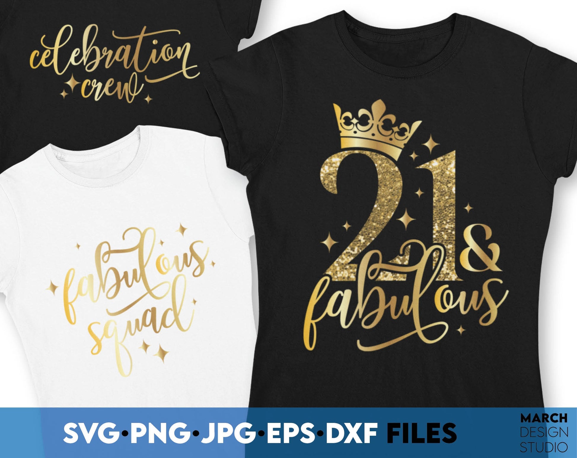 21 and fabulous Birthday shirt design with glitter and simple. SVG PNG JPG EPS DXF files included. Compatible with Cricut, Silhouette or other equipment. Cut from vinyl, use for sublimation or laser cut or grave projects. Buy now for a good price.