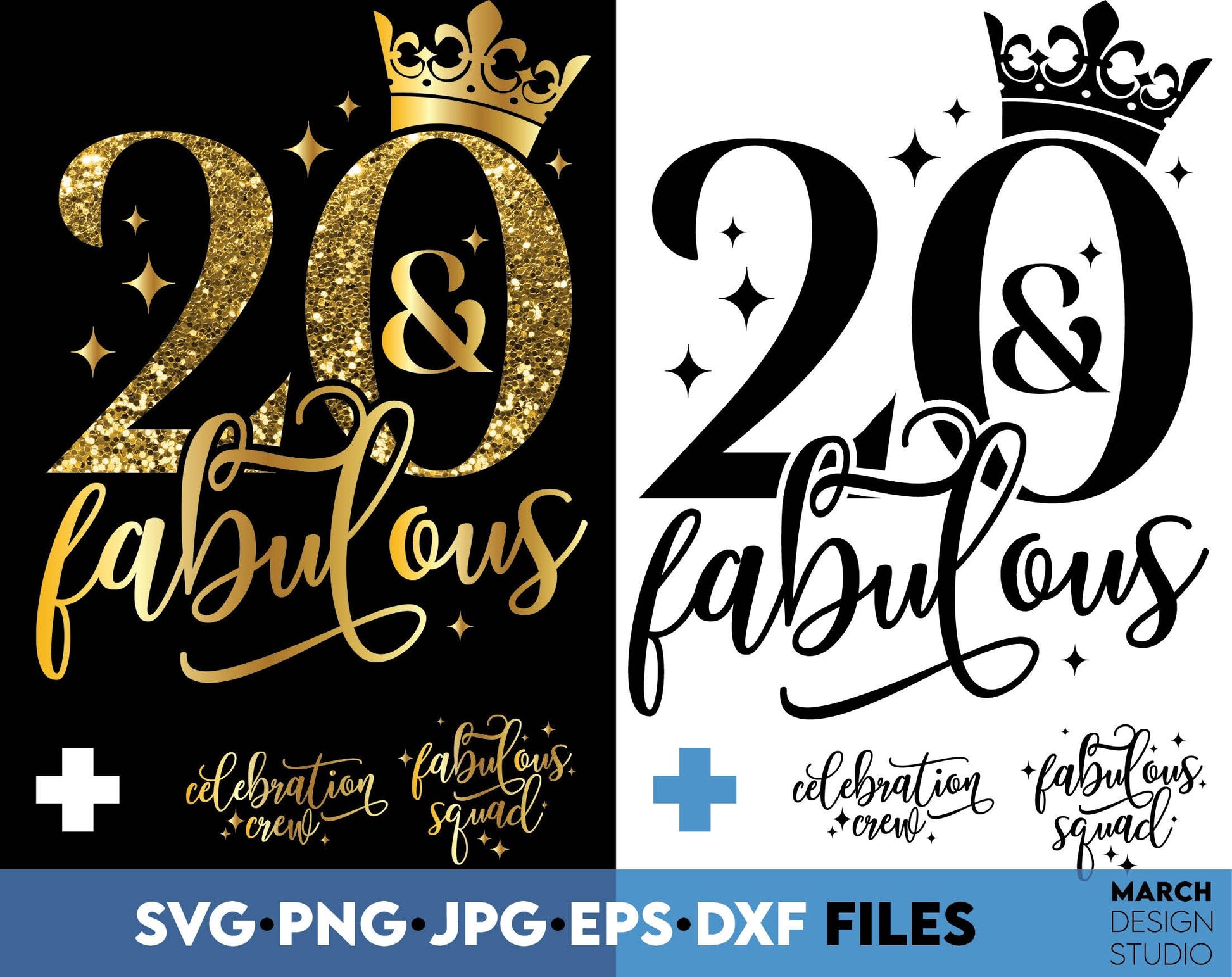 20th Birthday design. Item include - 20 and fabulous SVG file for cutting from vinyl. Gold Glittered PNG file for Your sublimation projects and DXF, EPS files as well - for laser cutting projects. Buy now for a good price and enjoy!