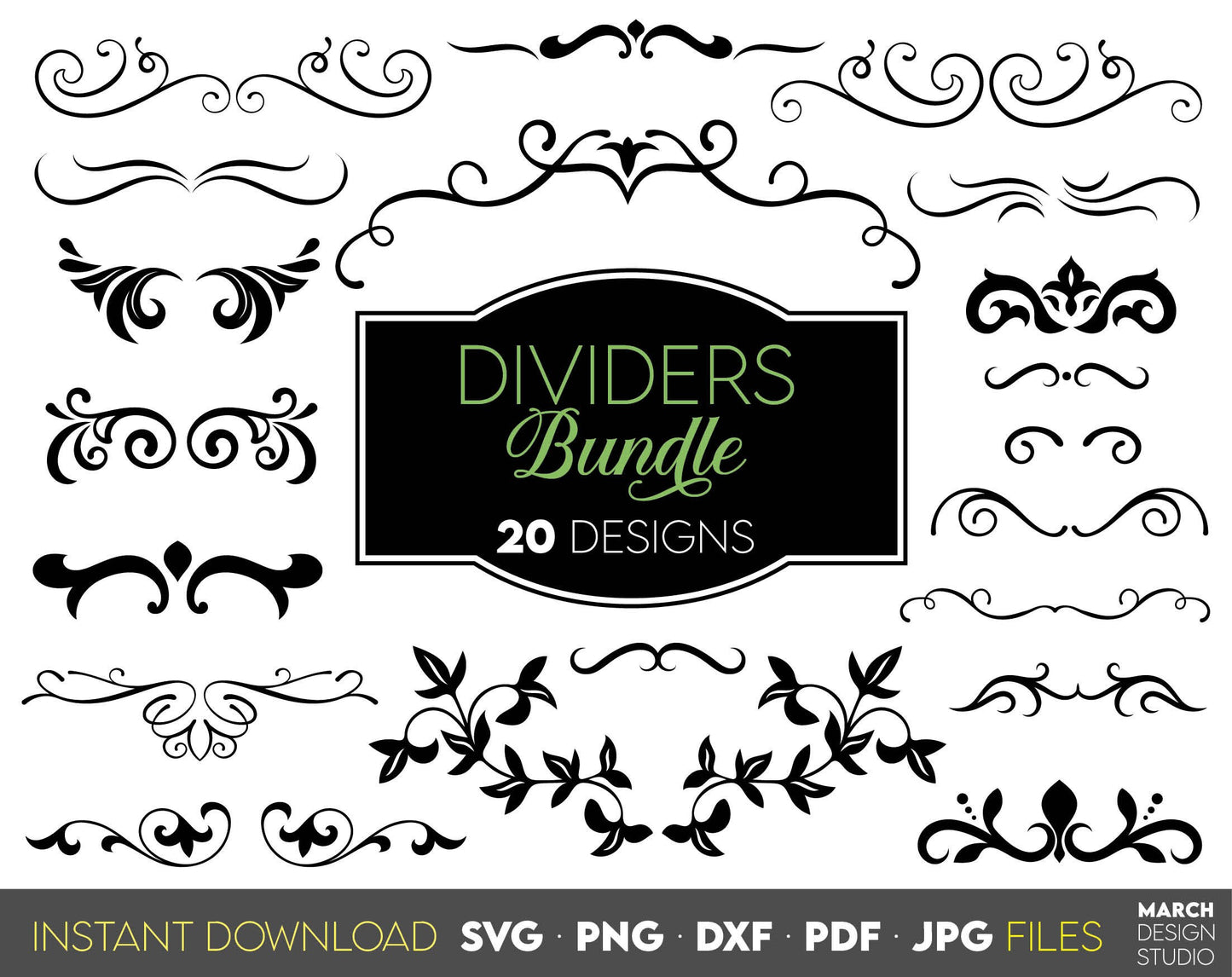 Dividers bundle for Your decoration projects. SVG, PNG, DXF, PDF, JPG files included. Compatible with Cricut, Silhouette or other equipment. Cut from vinyl, use for printing, sublimation or laser cut projects. Buy now for a good price and enjoy!