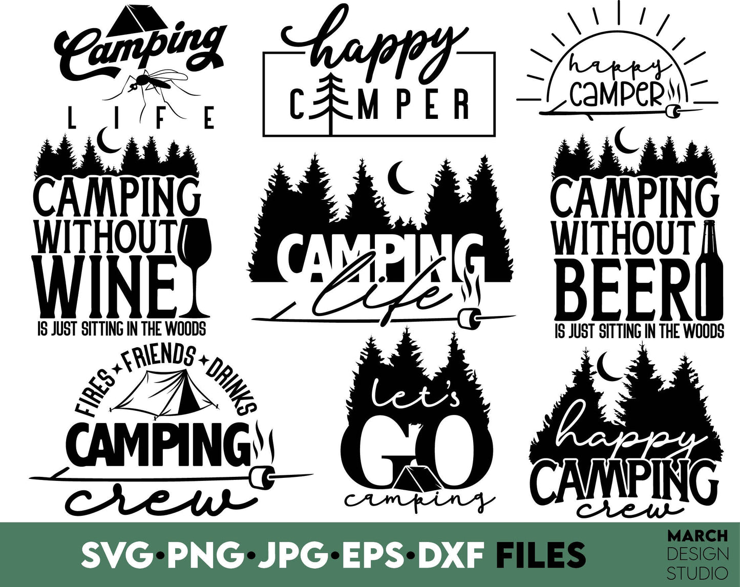 Camping shirts designs for your family or friends trip. SVG, PNG, JPG, EPS, DXF files included. Compatible with Cricut, Silhouette or other machines. Cut from vinyl, use for sublimation or laser cut projects. Buy now for a good price and enjoy!