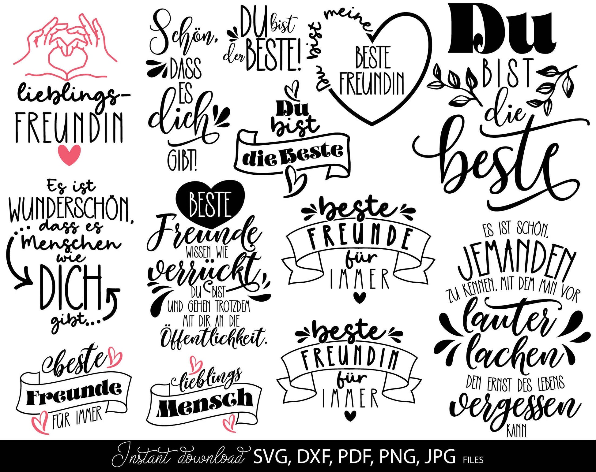 German Plotter File SVG PNG DXF Bundle Beste Freundin German Freunde Plotter File Cricut Silhouette Plotting Freundschaftssprüche Laserdatei