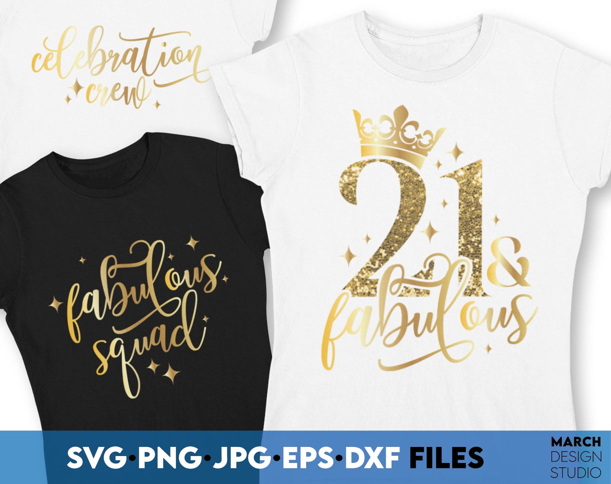 21 and fabulous Birthday shirt design with glitter and simple. SVG PNG JPG EPS DXF files included. Compatible with Cricut, Silhouette or other equipment. Cut from vinyl, use for sublimation or laser cut or grave projects. Buy now for a good price.