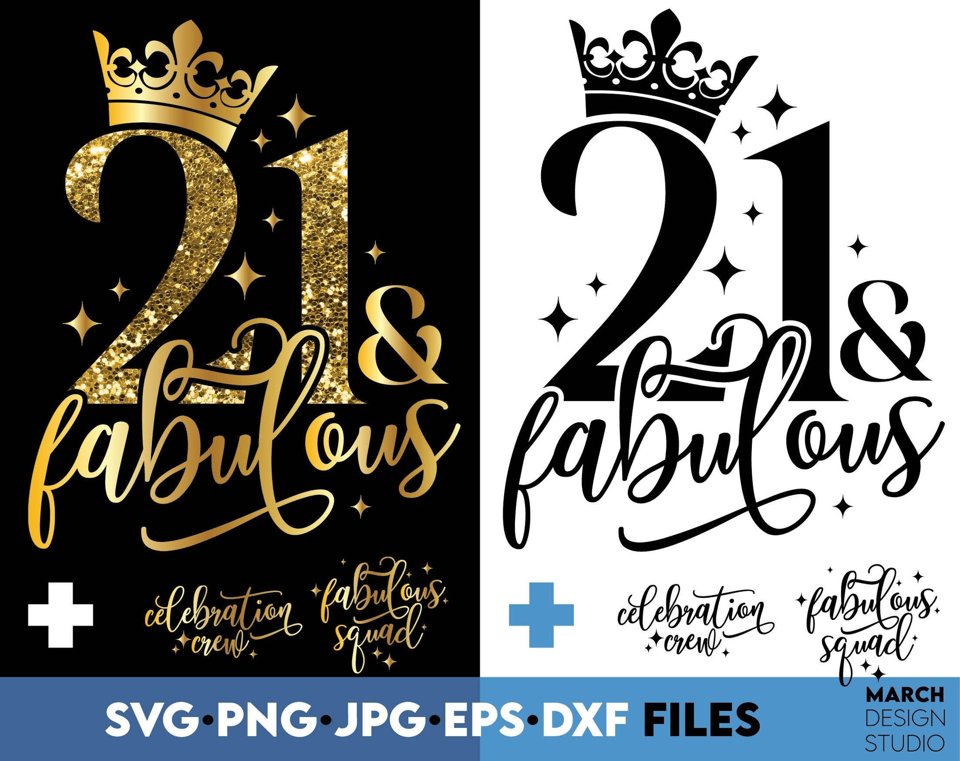 21 and fabulous Birthday shirt design with glitter and simple. SVG PNG JPG EPS DXF files included. Compatible with Cricut, Silhouette or other equipment. Cut from vinyl, use for sublimation or laser cut or grave projects. Buy now for a good price.