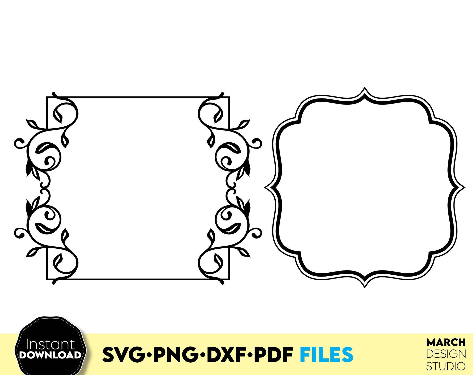 Decorative frame templates bundle for Your home improving projects. SVG PNG DXF PDF files included. Compatible with Cricut, Silhouette or other machines. Cut from vinyl, use for sublimation or laser cut or grave projects as well. Buy now and enjoy!