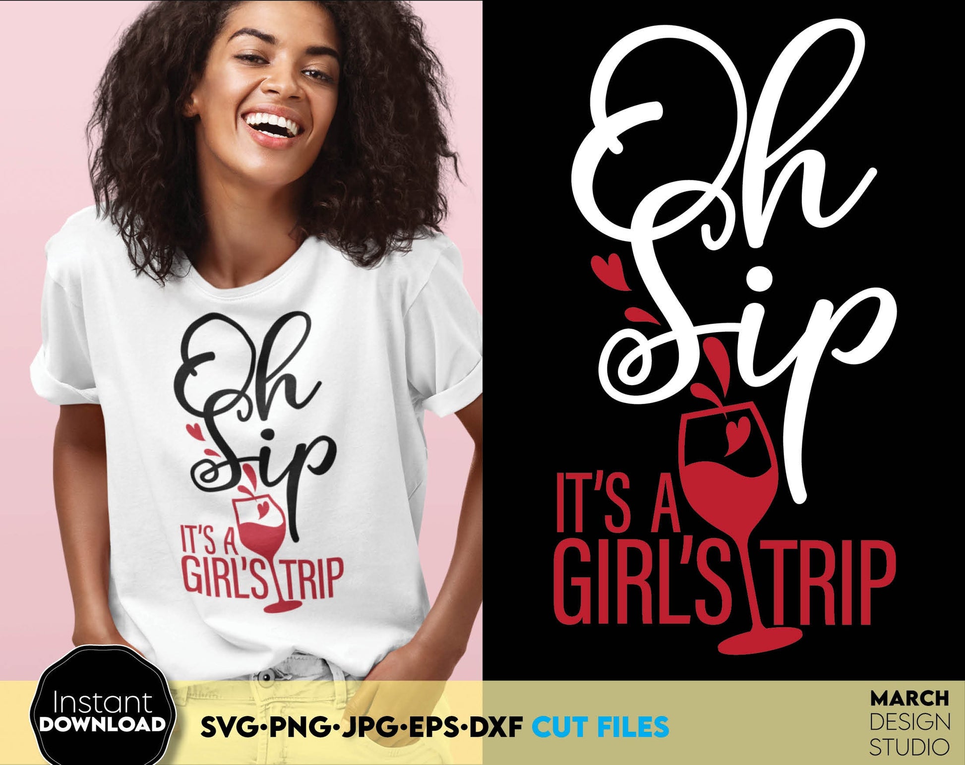 Oh Sip its a girls trip design for girls trip or vacation shirts. SVG, PNG, JPG, EPS, DXF files included. Cut from vinyl, use for sublimation or laser cut projects. Compatible with Cricut, Silhouette or other machines. Buy now for a good price!