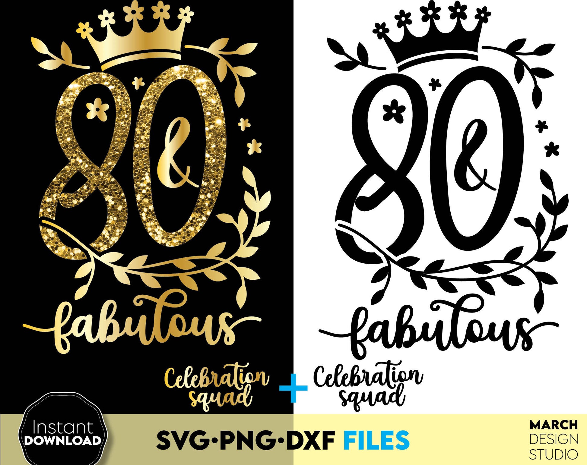 80 and fabulous Birthday shirt design for cutting from vinyl and glittered PNG included for Your sublimation projects. SVG, PNG, EPS, DXF files included. Compatible with Cricut, Silhouette and other machines. Buy now for a good price and enjoy!