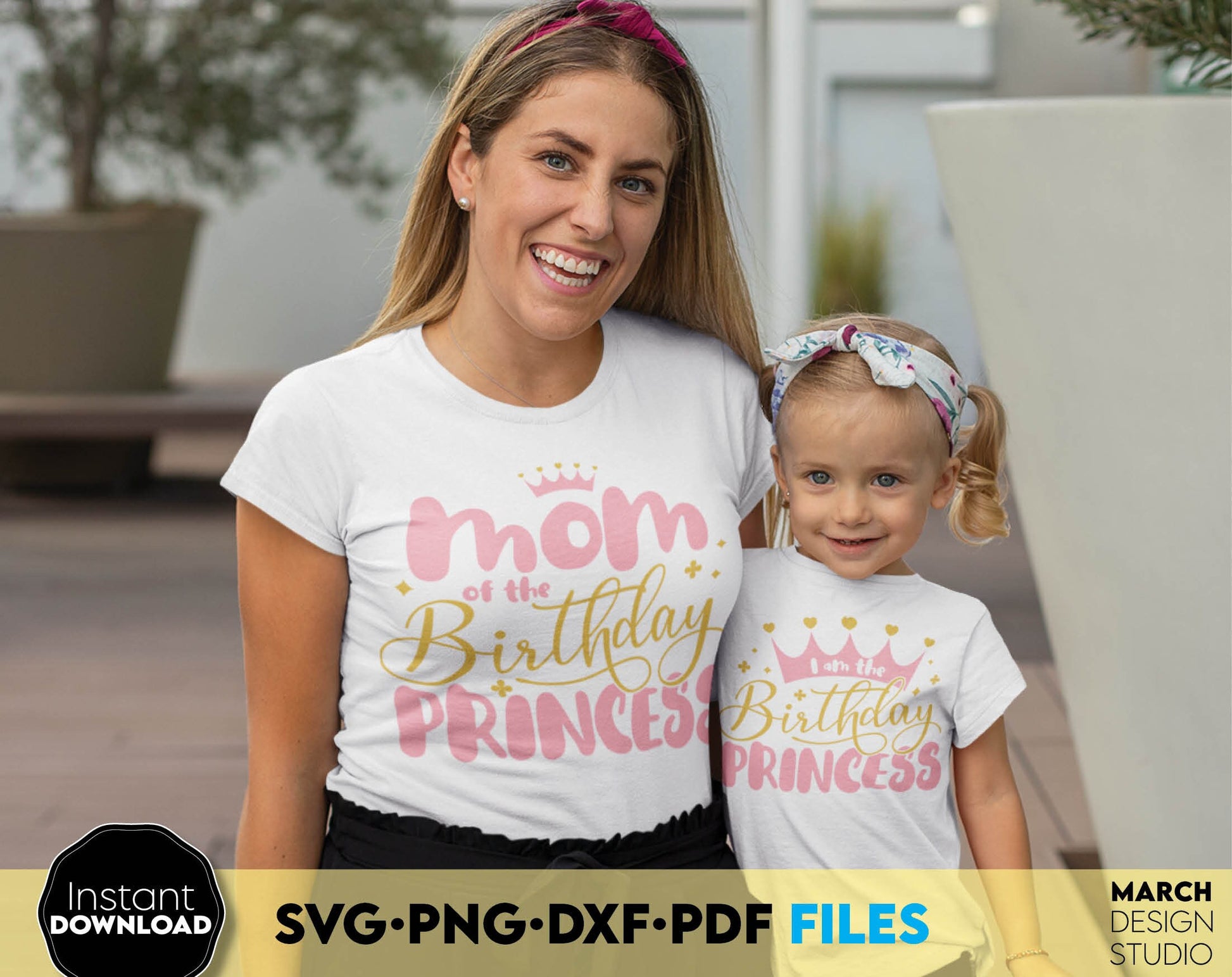 Birthday princess shirt and her birthday family shirts bundle for friends, auntie, mother, sister e.t.c. Funny birthday girl shirts. Compatible with Cricut and Silhouette. Usable for cutting from vinyl, sublimation or laser cut projects. Buy now!