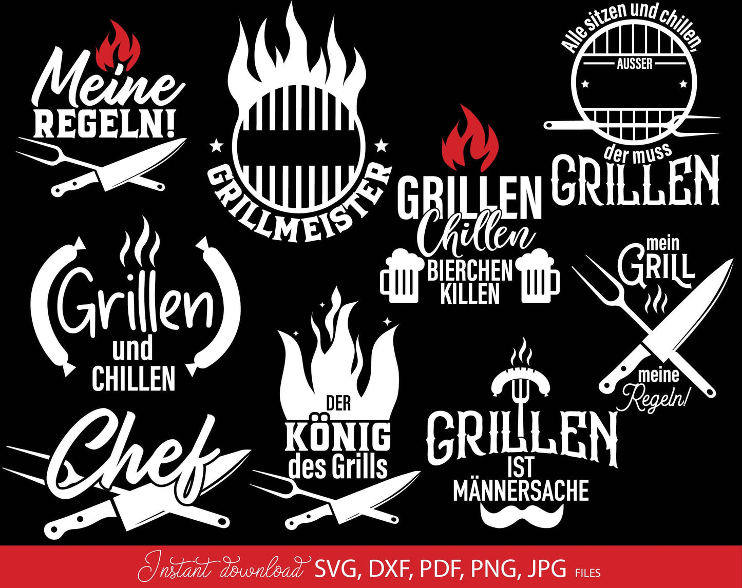 German plotter file for German Grill Papa. SVG DXF PDF PNG JPG files included. Cut from vinyl, use for sublimation or laser cut projects. Great gift for papa. Compatible with Cricut, Silhouette or other machines. Buy now for a good price and enjoy!