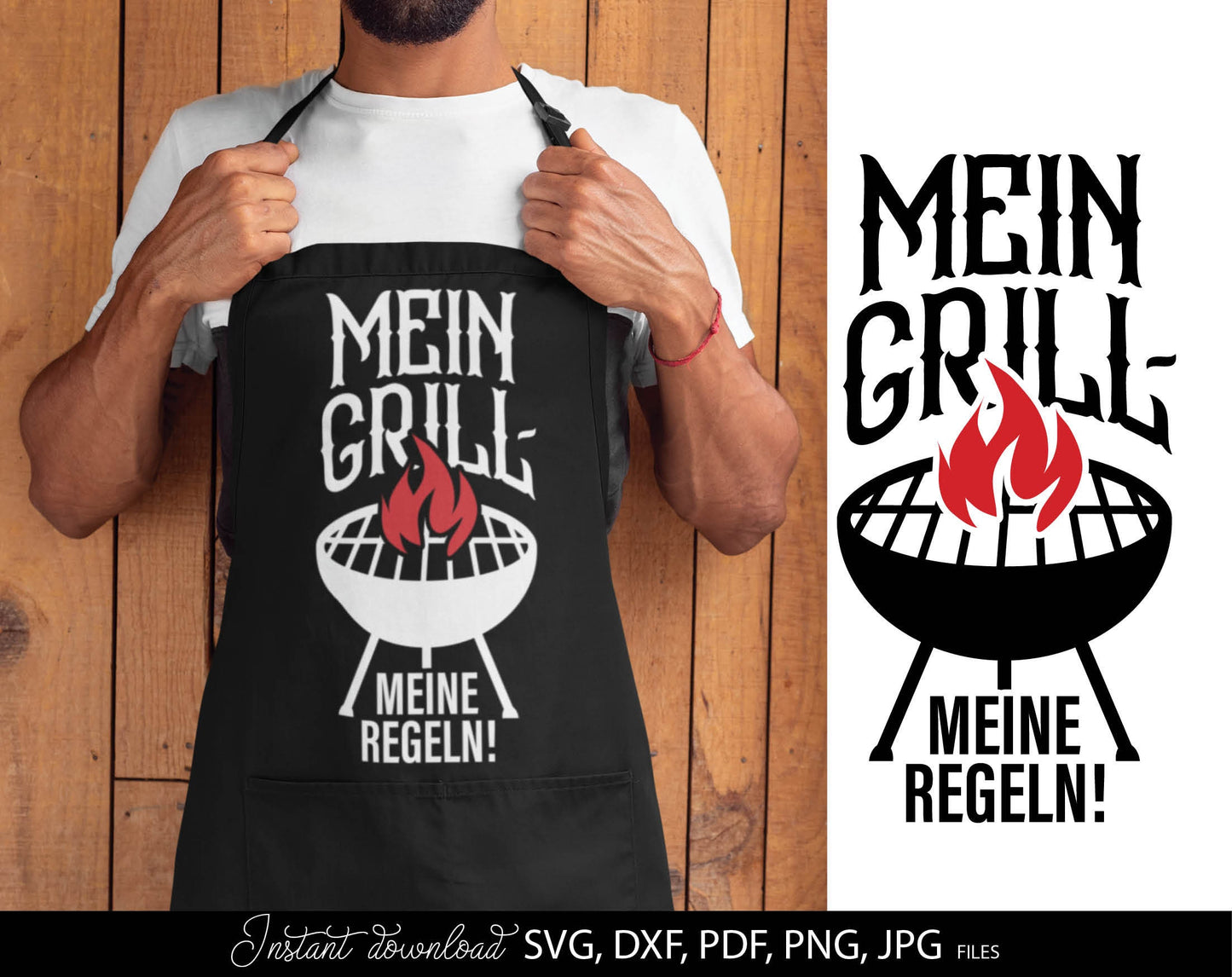 German plotter file for German Grill Papa. SVG DXF PDF PNG JPG files included. Cut from vinyl, use for sublimation or laser cut projects. Great gift for papa. Compatible with Cricut, Silhouette or other machines. Buy now for a good price and enjoy!