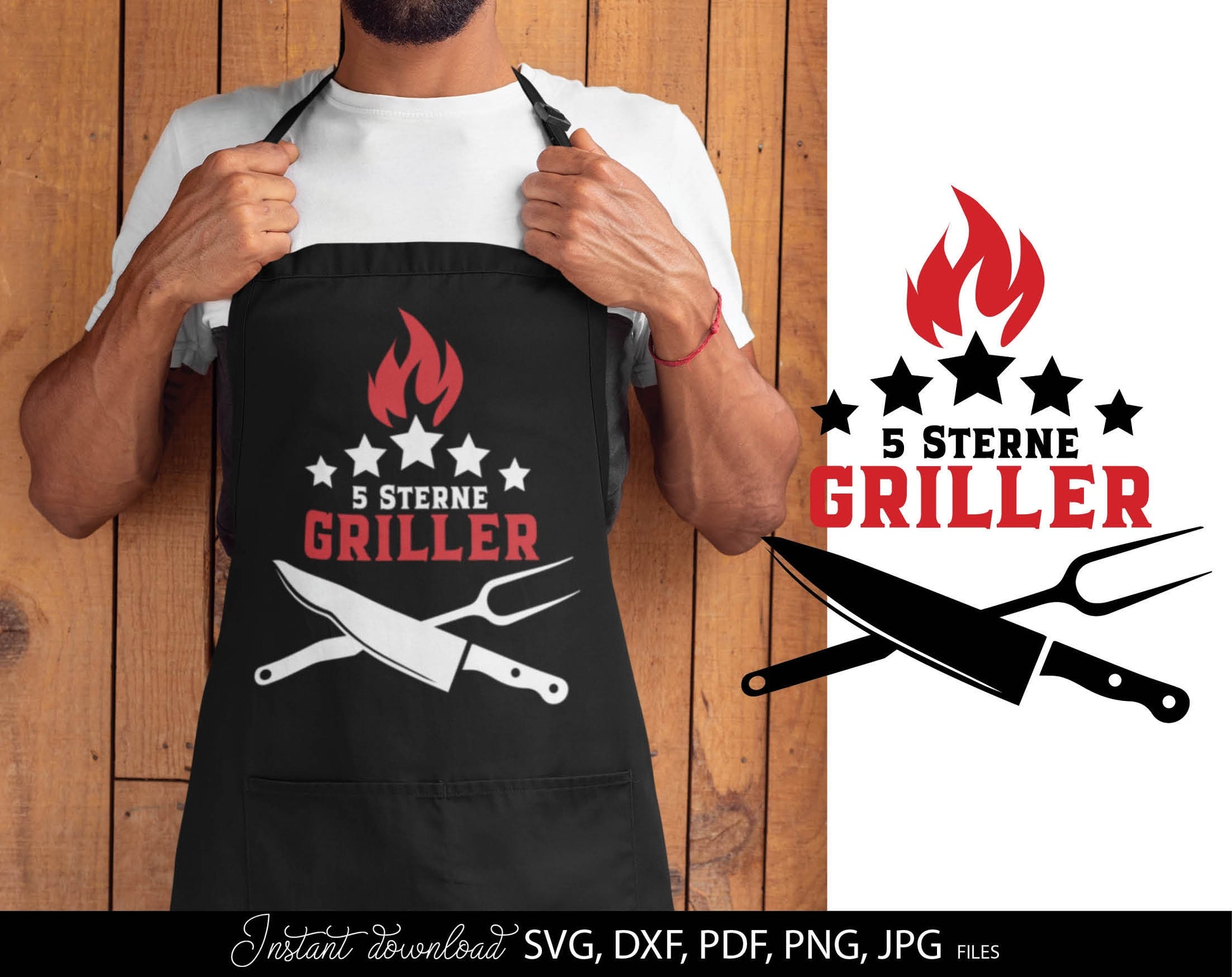 German plotter file for German Grill Papa. SVG DXF PDF PNG JPG files included. Cut from vinyl, use for sublimation or laser cut projects. Great gift for papa. Compatible with Cricut, Silhouette or other machines. Buy now for a good price and enjoy!