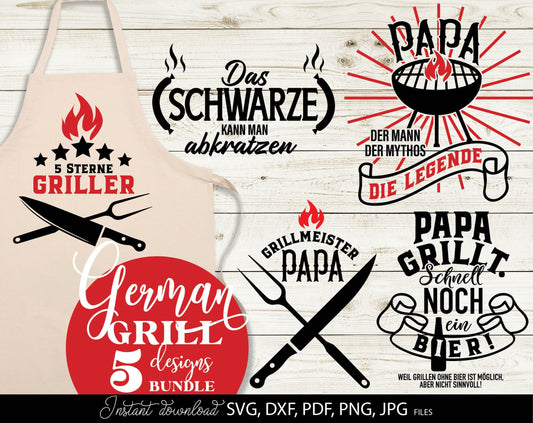 German plotter file for German Grill Papa. SVG DXF PDF PNG JPG files included. Cut from vinyl, use for sublimation or laser cut projects. Great gift for papa. Compatible with Cricut, Silhouette or other machines. Buy now for a good price and enjoy!