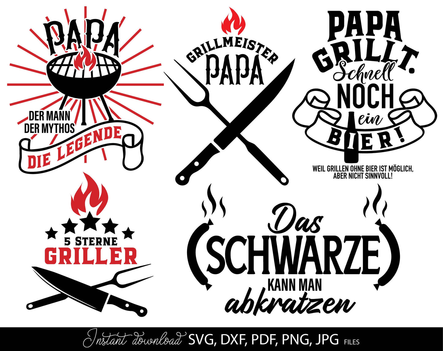 German plotter file for German Grill Papa. SVG DXF PDF PNG JPG files included. Cut from vinyl, use for sublimation or laser cut projects. Great gift for papa. Compatible with Cricut, Silhouette or other machines. Buy now for a good price and enjoy!