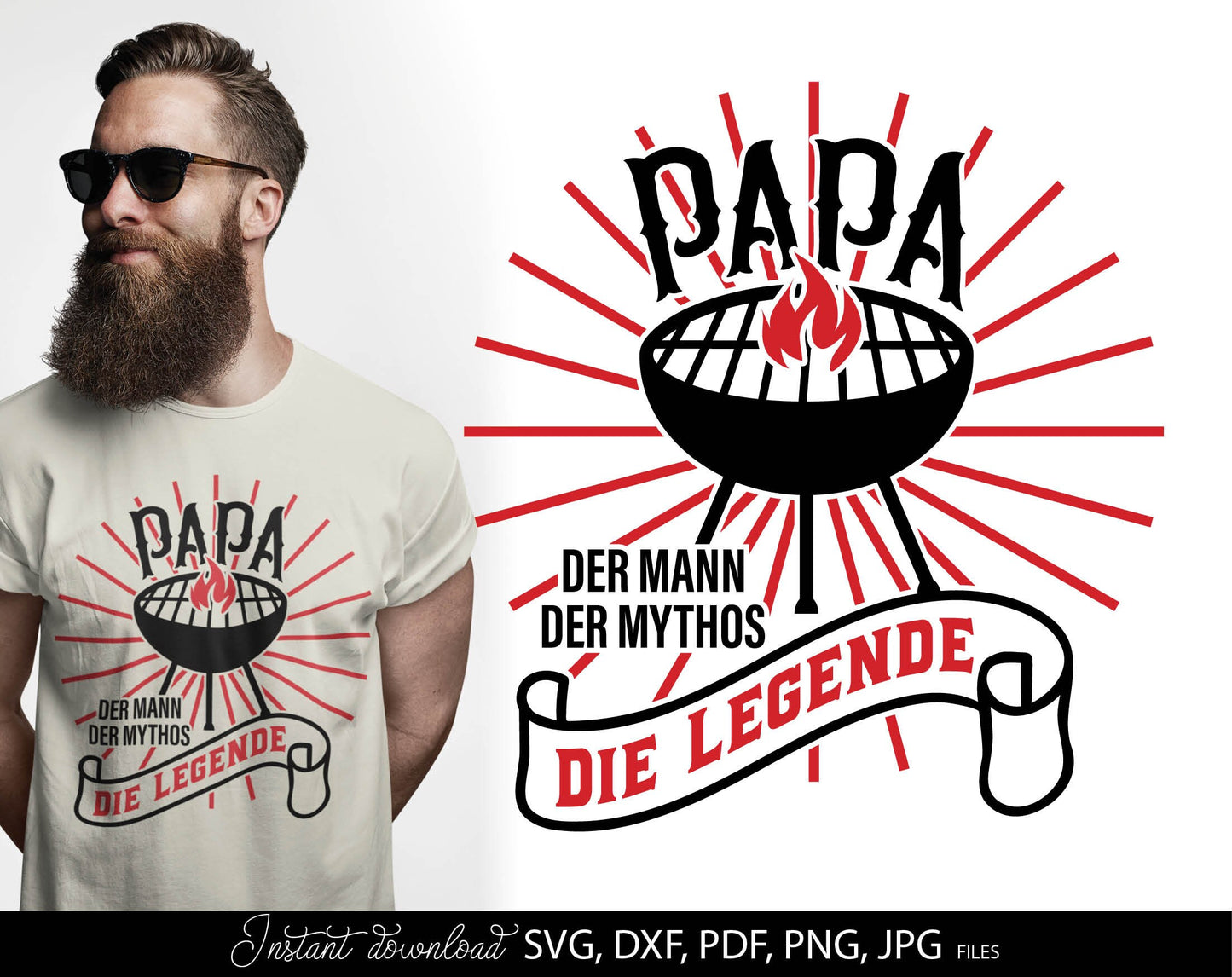 German plotter file for German Grill Papa. SVG DXF PDF PNG JPG files included. Cut from vinyl, use for sublimation or laser cut projects. Great gift for papa. Compatible with Cricut, Silhouette or other machines. Buy now for a good price and enjoy!