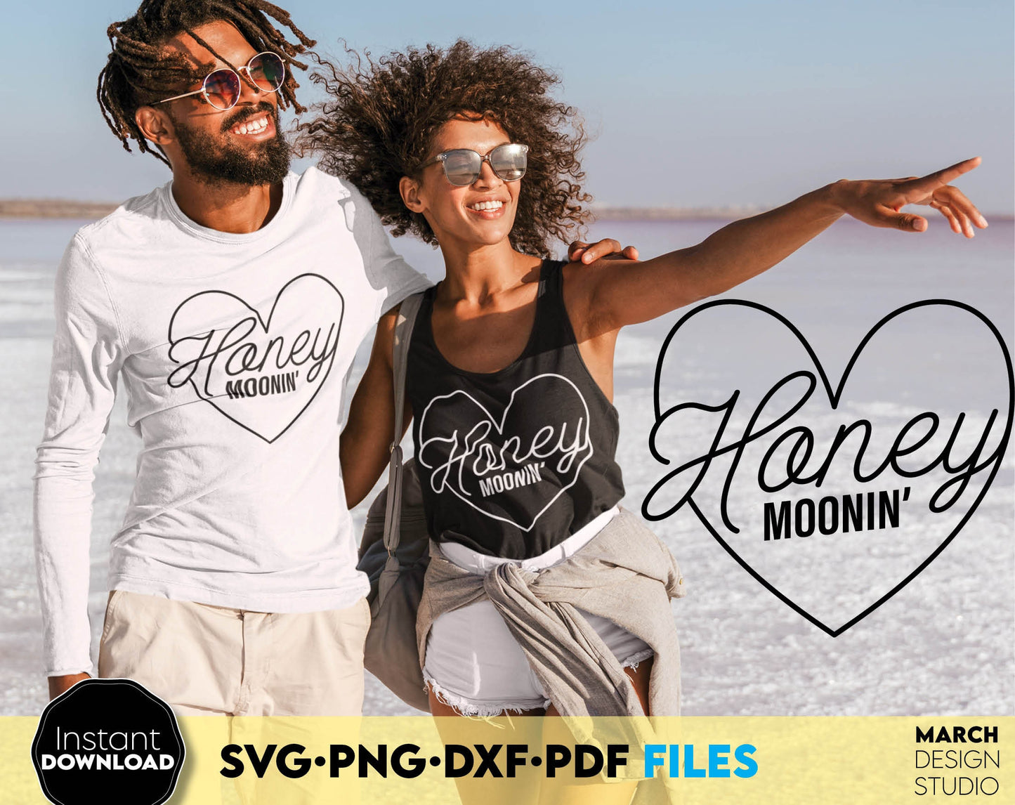 Honey Moonin`. Funny design for Your Honeymoon shirt design. SVG, PNG, DXF and EPS files included. Buy now and enjoy!