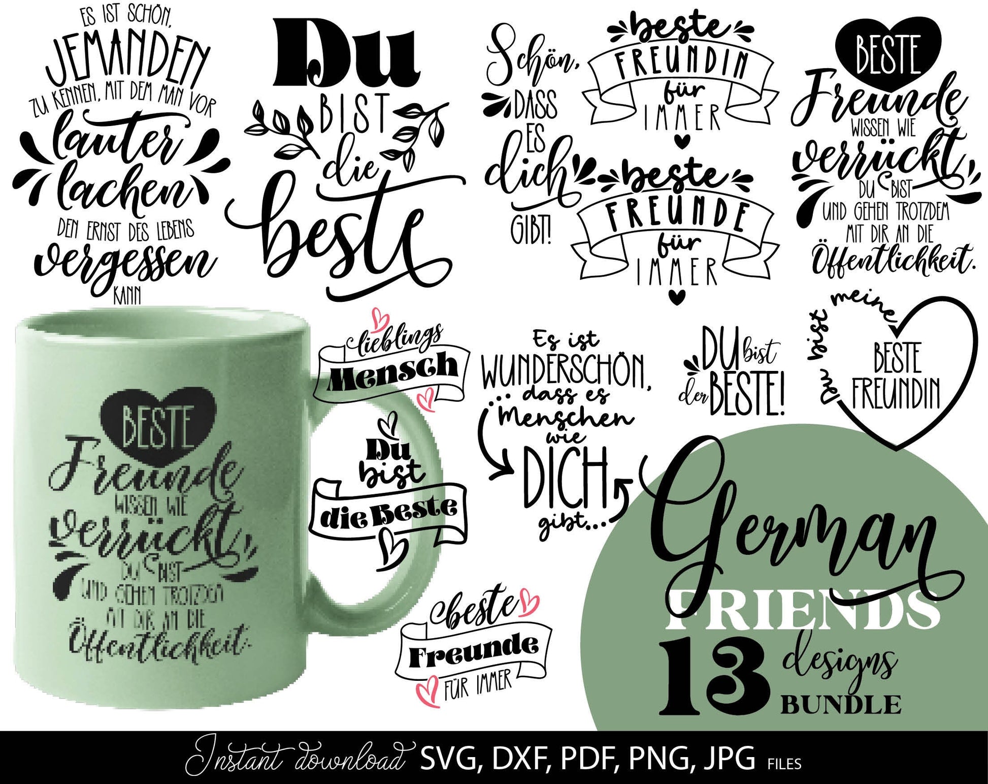 German Plotter Files Best Friends Quotes Bundle. Gift Ideas for Your Friends, Besties, Sisters etc. SVG, DXF, EPS, PNG files included. Use for cutting from vinyl, sublimation or laser cut projects. Compatible with different machines. Buy now!