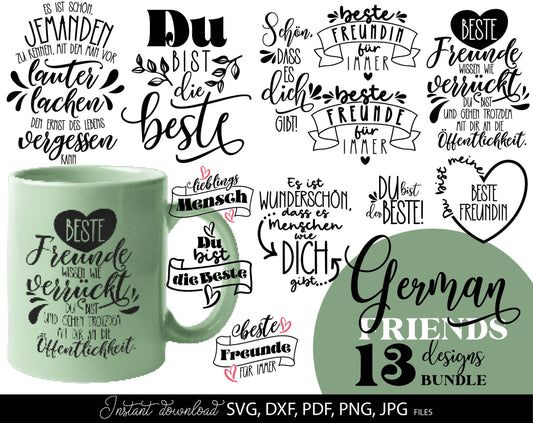 German Plotter Files Best Friends Quotes Bundle. Gift Ideas for Your Friends, Besties, Sisters etc. SVG, DXF, EPS, PNG files included. Use for cutting from vinyl, sublimation or laser cut projects. Compatible with different machines. Buy now!