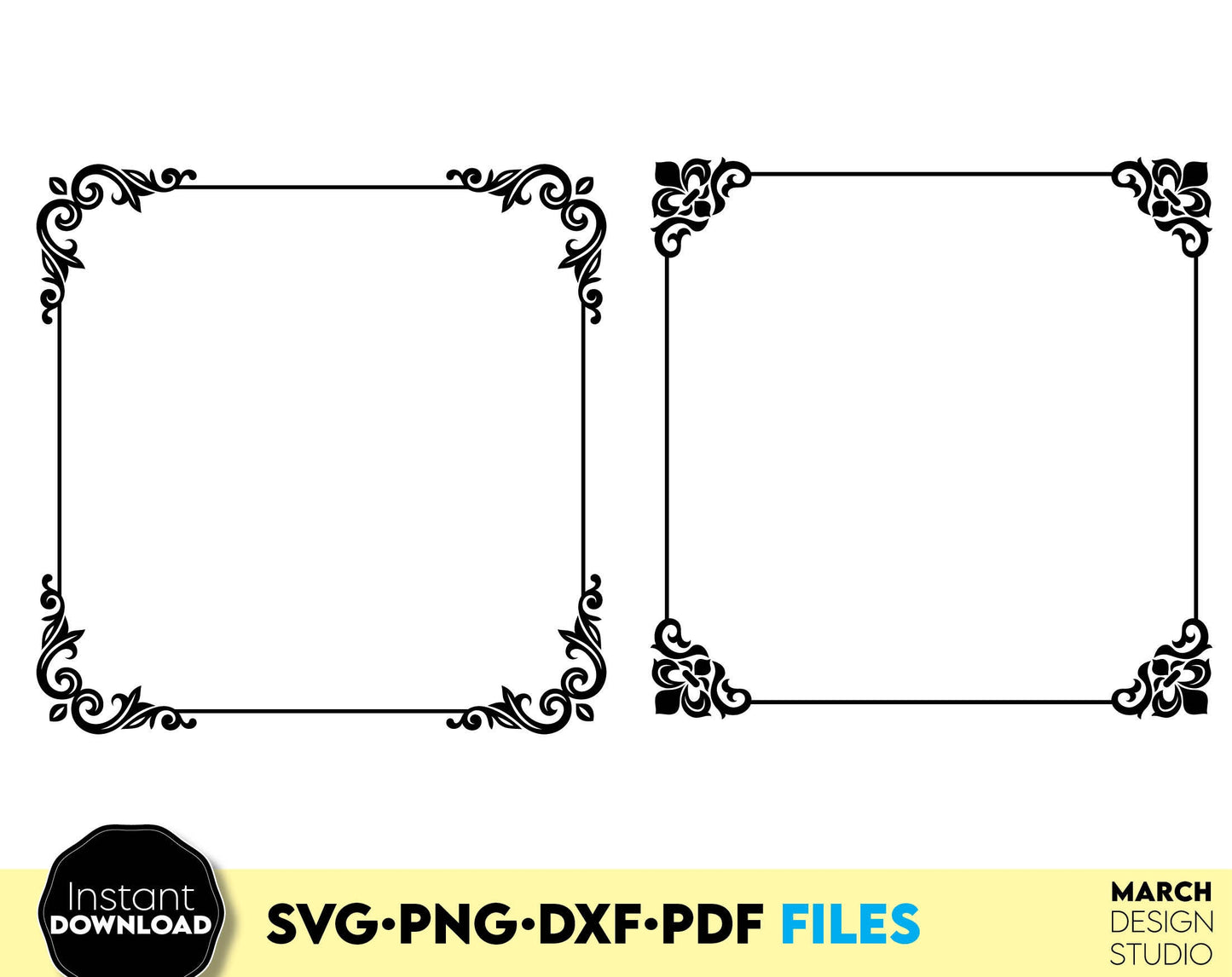 Decorative frame templates bundle for Your home improving projects. SVG PNG DXF PDF files included. Compatible with Cricut, Silhouette or other machines. Cut from vinyl, use for sublimation or laser cut or grave projects as well. Buy now and enjoy!