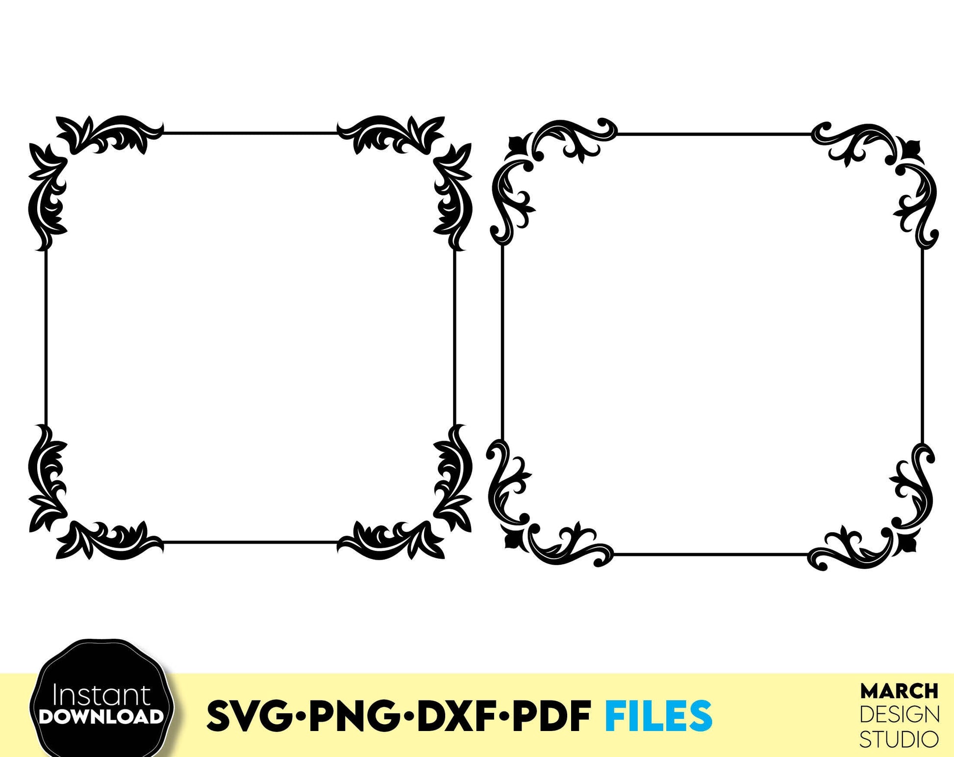 Decorative frame templates bundle for Your home improving projects. SVG PNG DXF PDF files included. Compatible with Cricut, Silhouette or other machines. Cut from vinyl, use for sublimation or laser cut or grave projects as well. Buy now and enjoy!