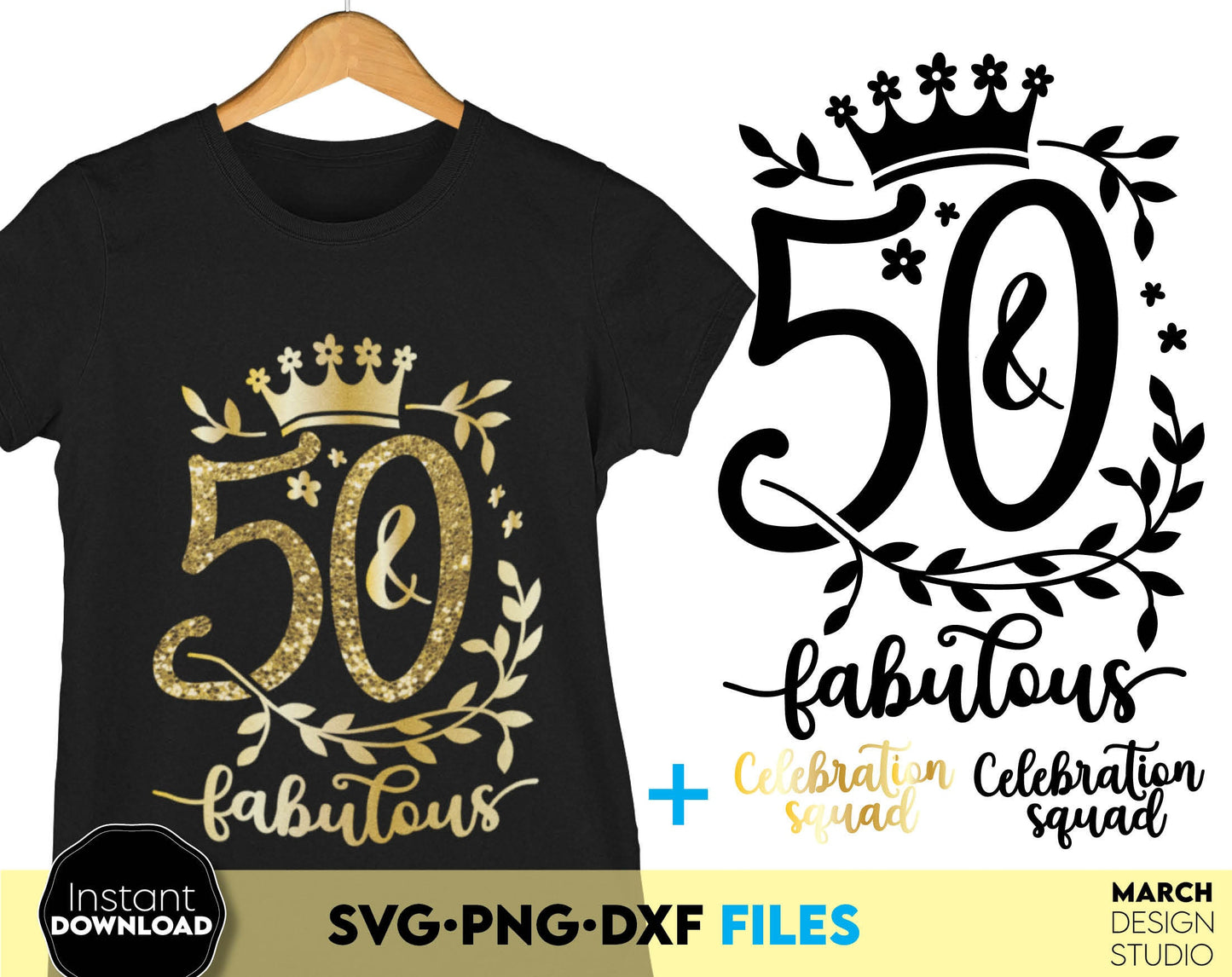 50 and fabulous Birthday shirt design for cutting from vinyl and glittered PNG included for Your sublimation projects. SVG, PNG, EPS, DXF files included. Compatible with Cricut, Silhouette and other machines. Buy now for a good price and enjoy!