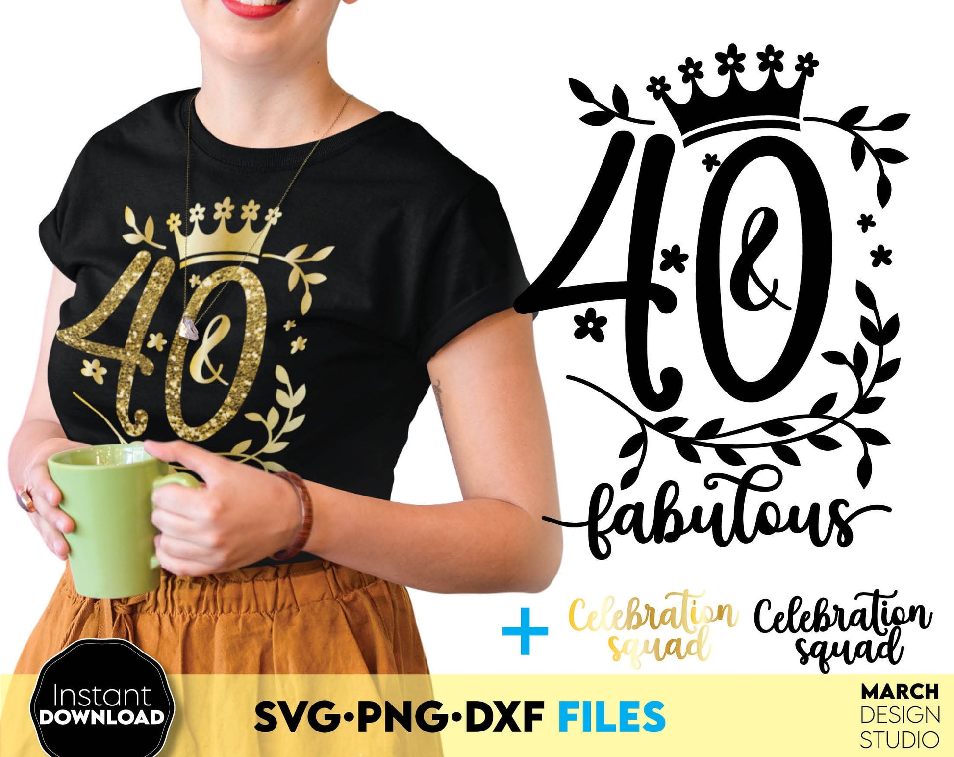 Birthday bundle - and fabulous for 50th and other anniversary birthdays. Svg files allow use design for cutting from vinyl. Gold glittered png for amazing sublimation projects. Use dxf for laser cut as well. Buy now for a good price and enjoy!