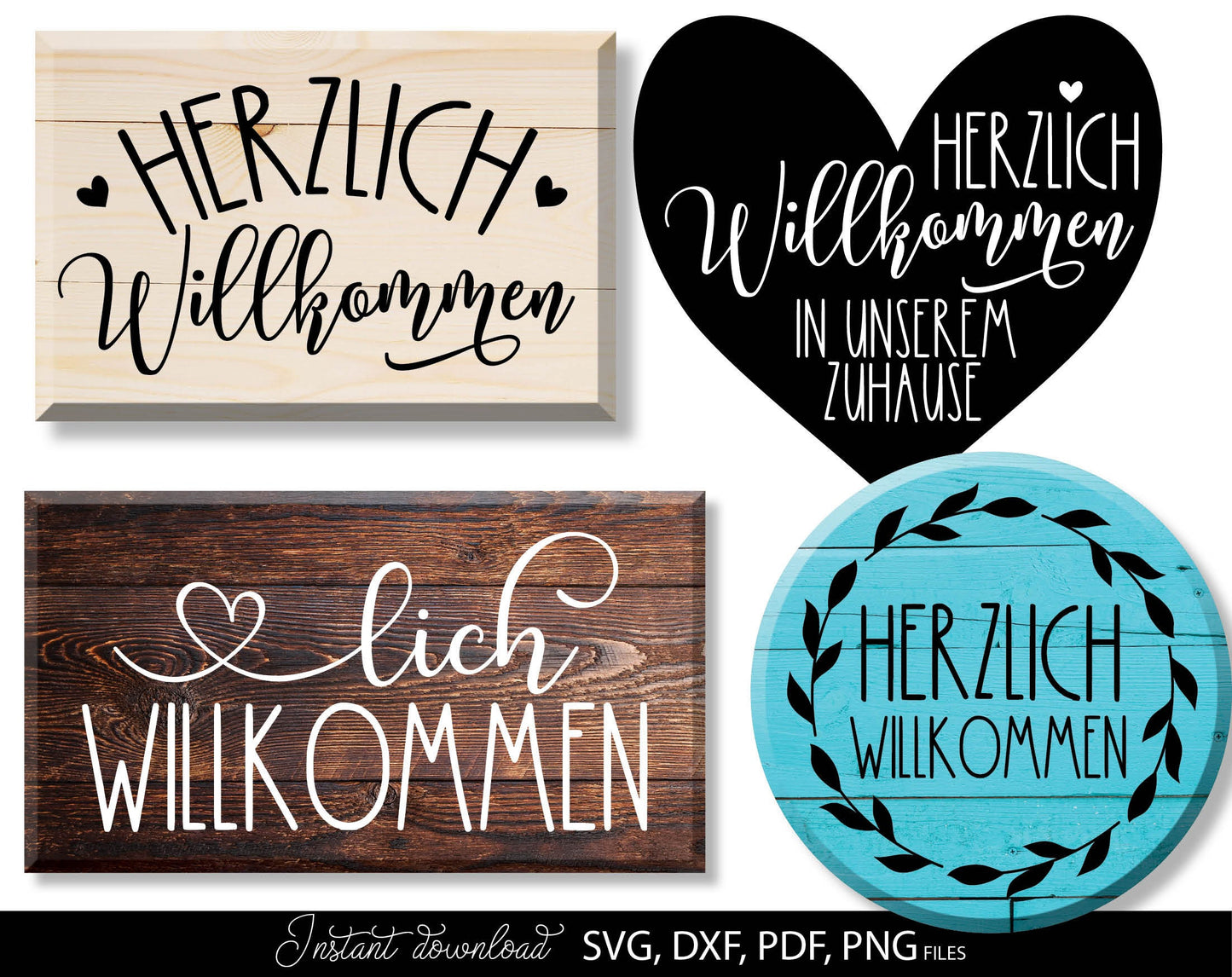 German Willkommen Plotter File Svg Bundle. SVG DXF PDF PNG files included. Compatible with Cricut, Silhouette or other equipment. Cut from vinyl, use for sublimation or laser cut or grave projects as well. Buy now for a good price and enjoy!