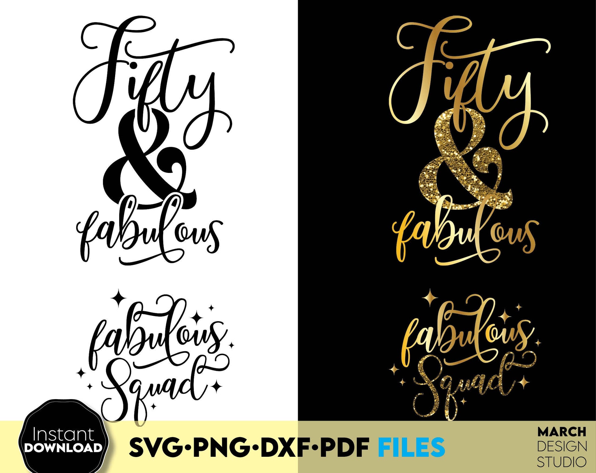 Fifty and fabulous shirt design for Your 50th Birthday shirts design. SVG PNG DXF PDF files included. Compatible with Cricut, Silhouette or other equipment. Cut from vinyl, use for sublimation or laser cut projects. Buy now for a good price and enjoy