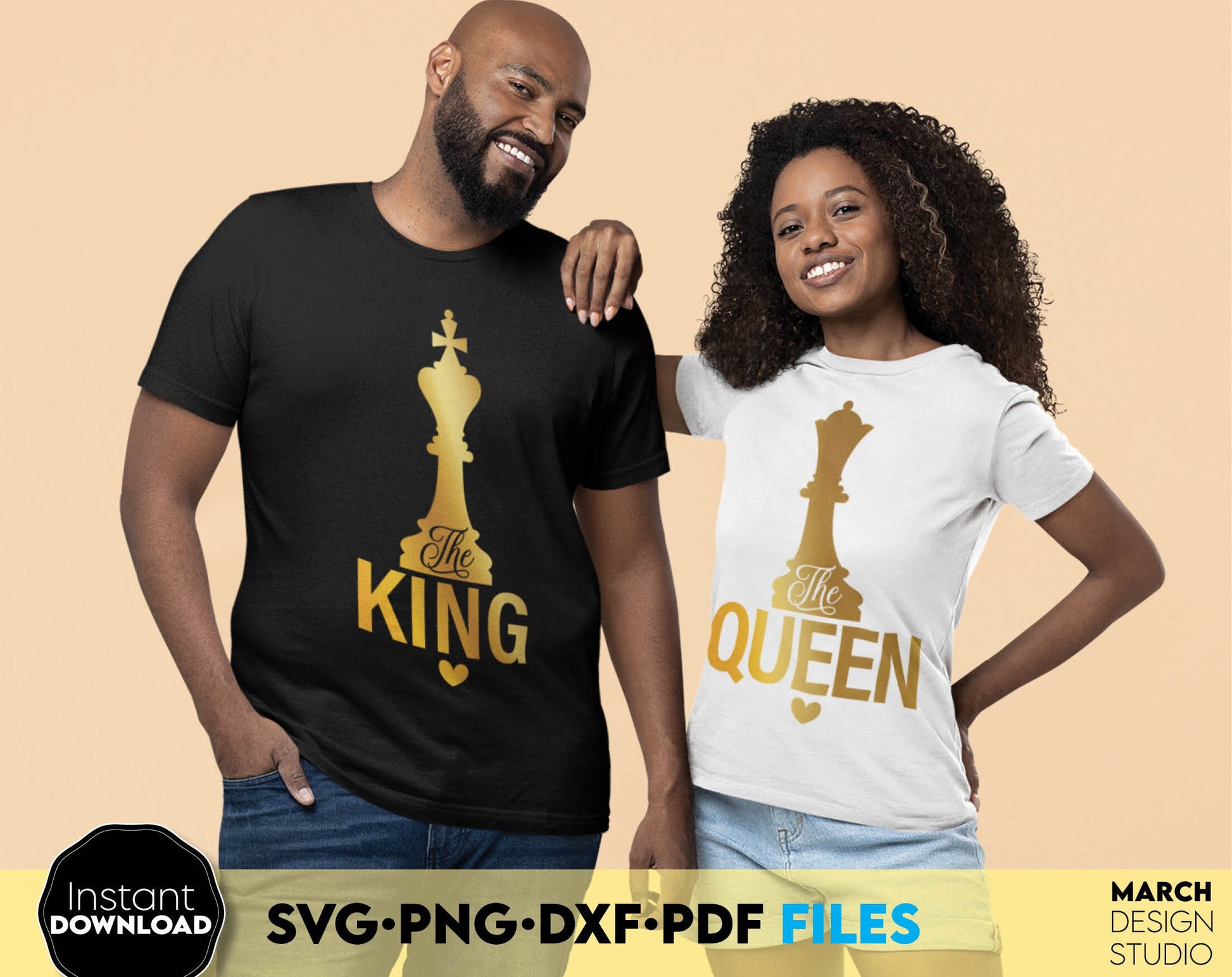 King and Queen Couple Shirts designs, you can use them to surprise and delight your loved ones in an important event.
King and Queen files allow you to use designs for your projects with Cricut, Silhouette or use as laser cut files. Buy now and enjoy