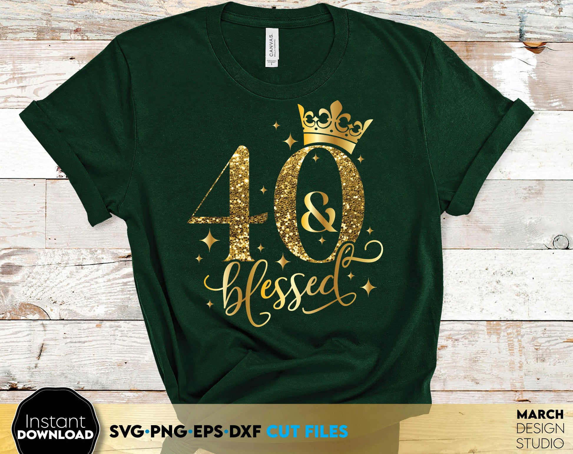 40th Birthday design. Item include - 40 and blessed SVG file for cutting from vinyl. Gold Glittered PNG file for Your sublimation projects and DXF, EPS files as well - for laser cutting projects. Buy for a good price now and enjoy!