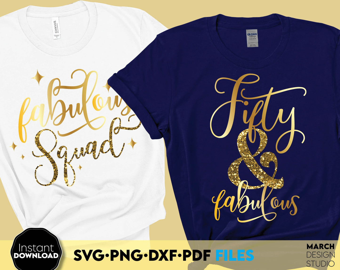 Fifty and fabulous shirt design for Your 50th Birthday shirts design. SVG PNG DXF PDF files included. Compatible with Cricut, Silhouette or other equipment. Cut from vinyl, use for sublimation or laser cut projects. Buy now for a good price and enjoy