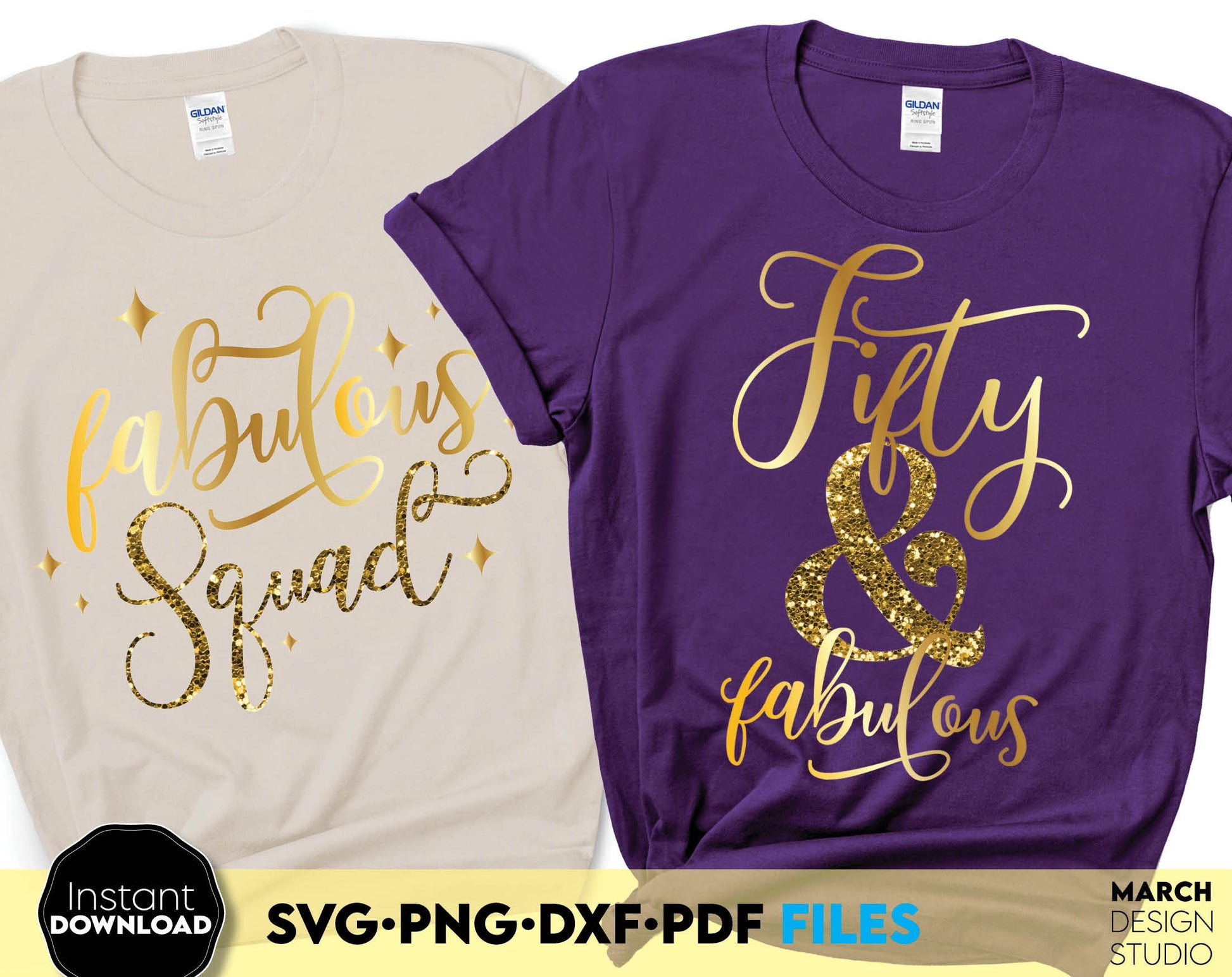 Fifty and fabulous shirt design for Your 50th Birthday shirts design. SVG PNG DXF PDF files included. Compatible with Cricut, Silhouette or other equipment. Cut from vinyl, use for sublimation or laser cut projects. Buy now for a good price and enjoy