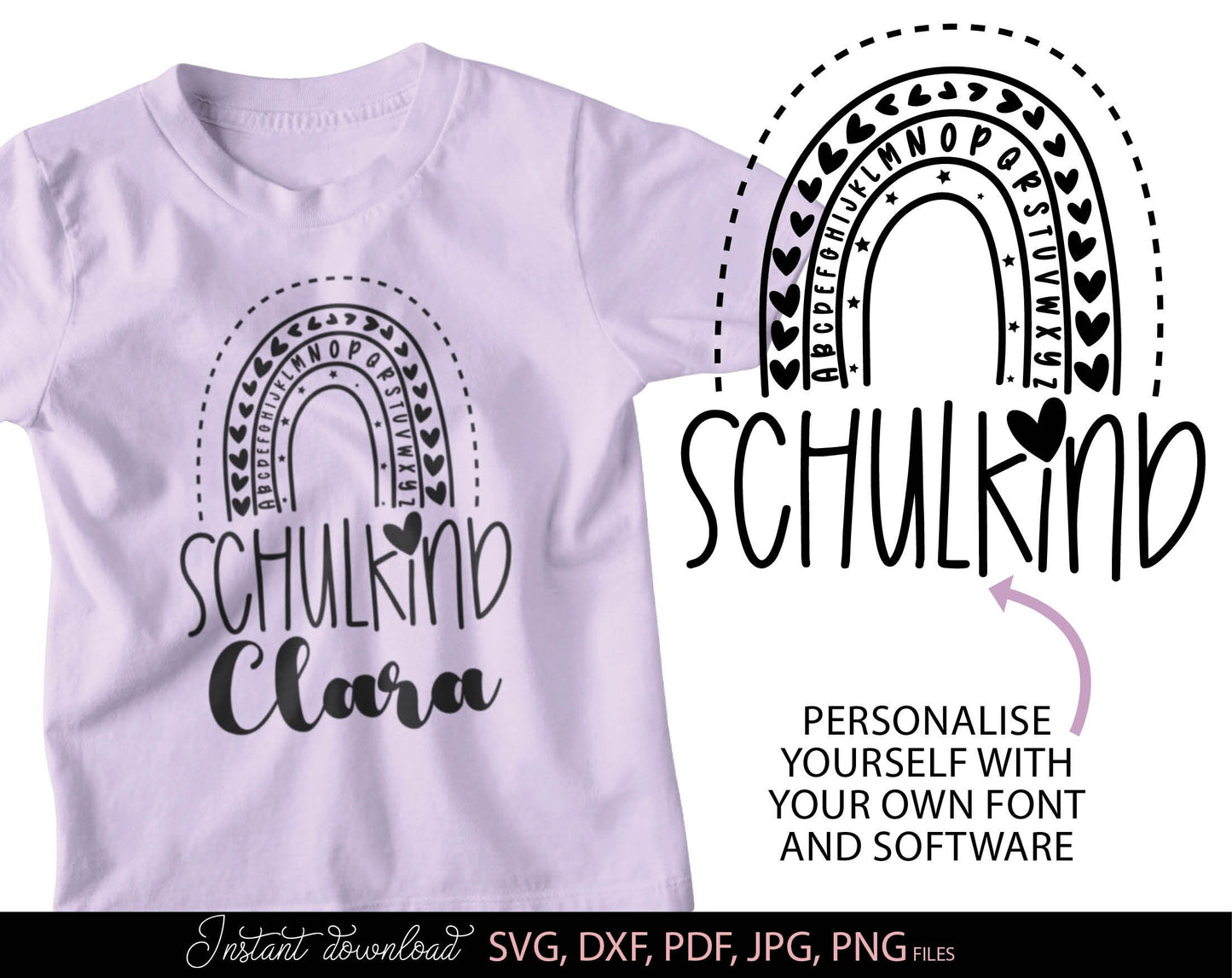 German Schulkind Plotterdatei bundle. SVG DXF PDF JPG PNG files included. Compatible With Cricut, Silhouette Studio, sublimation printers or other equipment. Cut from vinyl, use for sublimation or laser cut or grave projects. Buy now and enjoy!