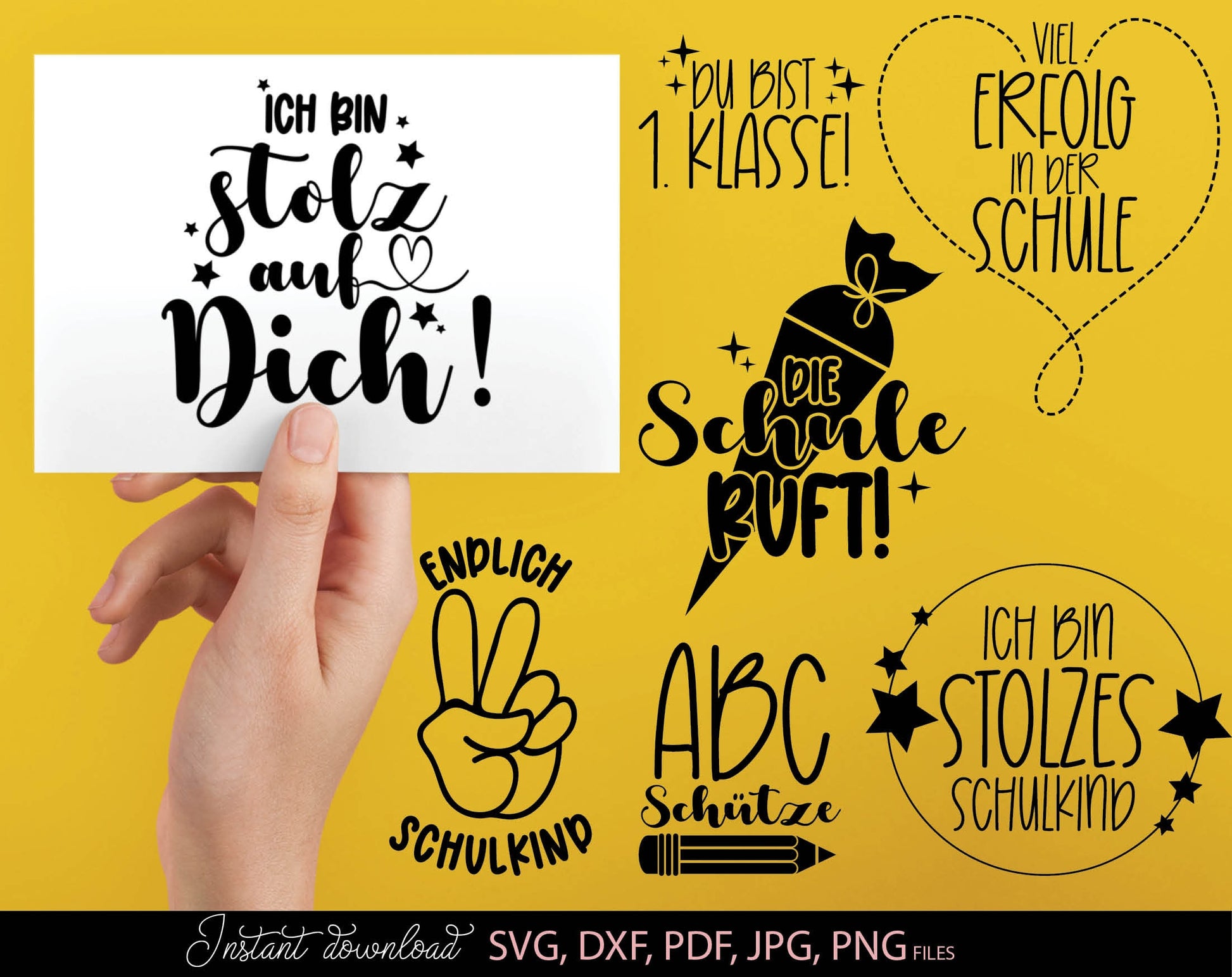 German Schulkind Plotterdatei bundle. SVG DXF PDF JPG PNG files included. Compatible With Cricut, Silhouette Studio, sublimation printers or other equipment. Cut from vinyl, use for sublimation or laser cut or grave projects. Buy now and enjoy!