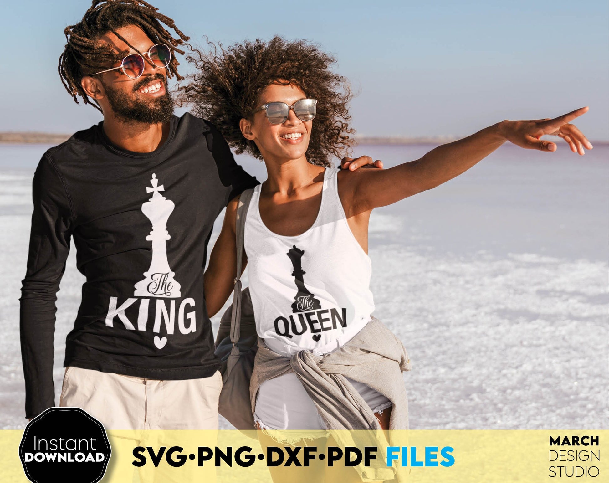 King and Queen Couple Shirts designs, you can use them to surprise and delight your loved ones in an important event.
King and Queen files allow you to use designs for your projects with Cricut, Silhouette or use as laser cut files. Buy now and enjoy