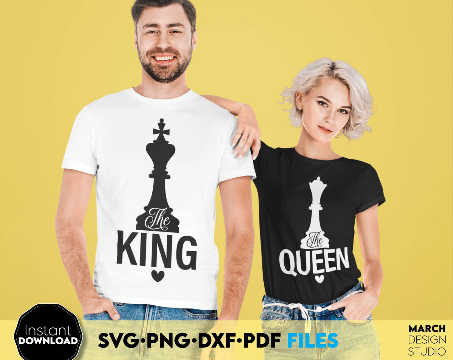 King and Queen Couple Shirts designs, you can use them to surprise and delight your loved ones in an important event.
King and Queen files allow you to use designs for your projects with Cricut, Silhouette or use as laser cut files. Buy now and enjoy