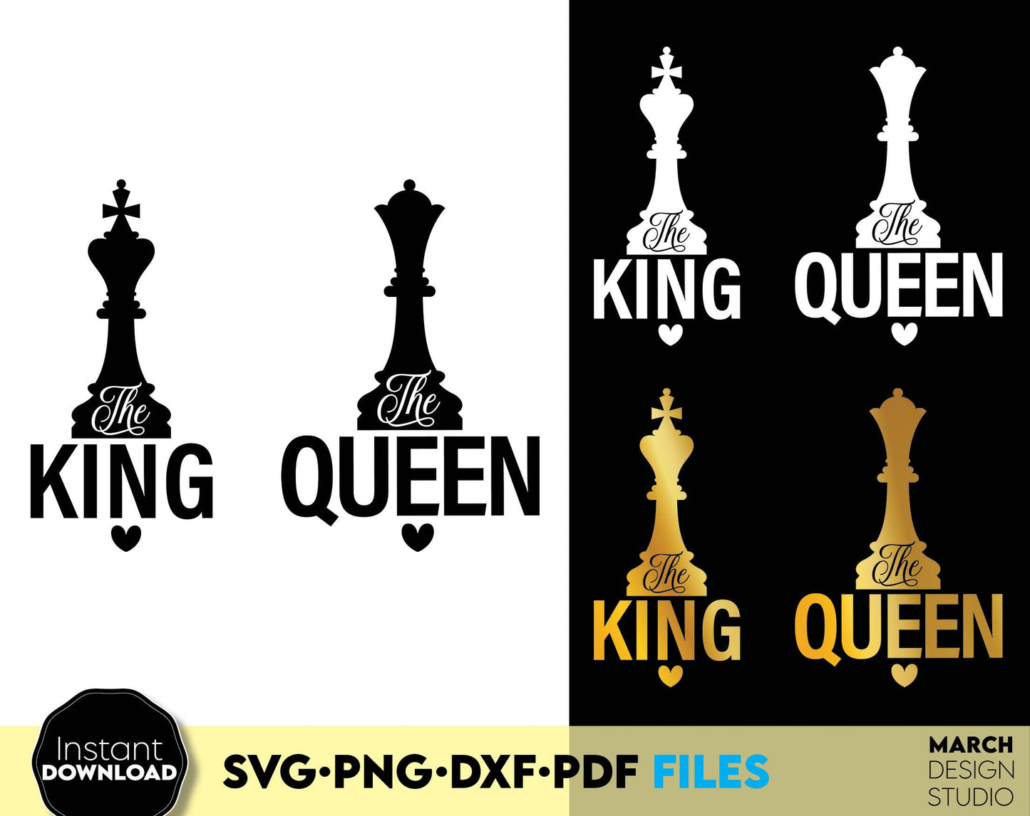 King and Queen Couple Shirts designs, you can use them to surprise and delight your loved ones in an important event.
King and Queen files allow you to use designs for your projects with Cricut, Silhouette or use as laser cut files. Buy now and enjoy