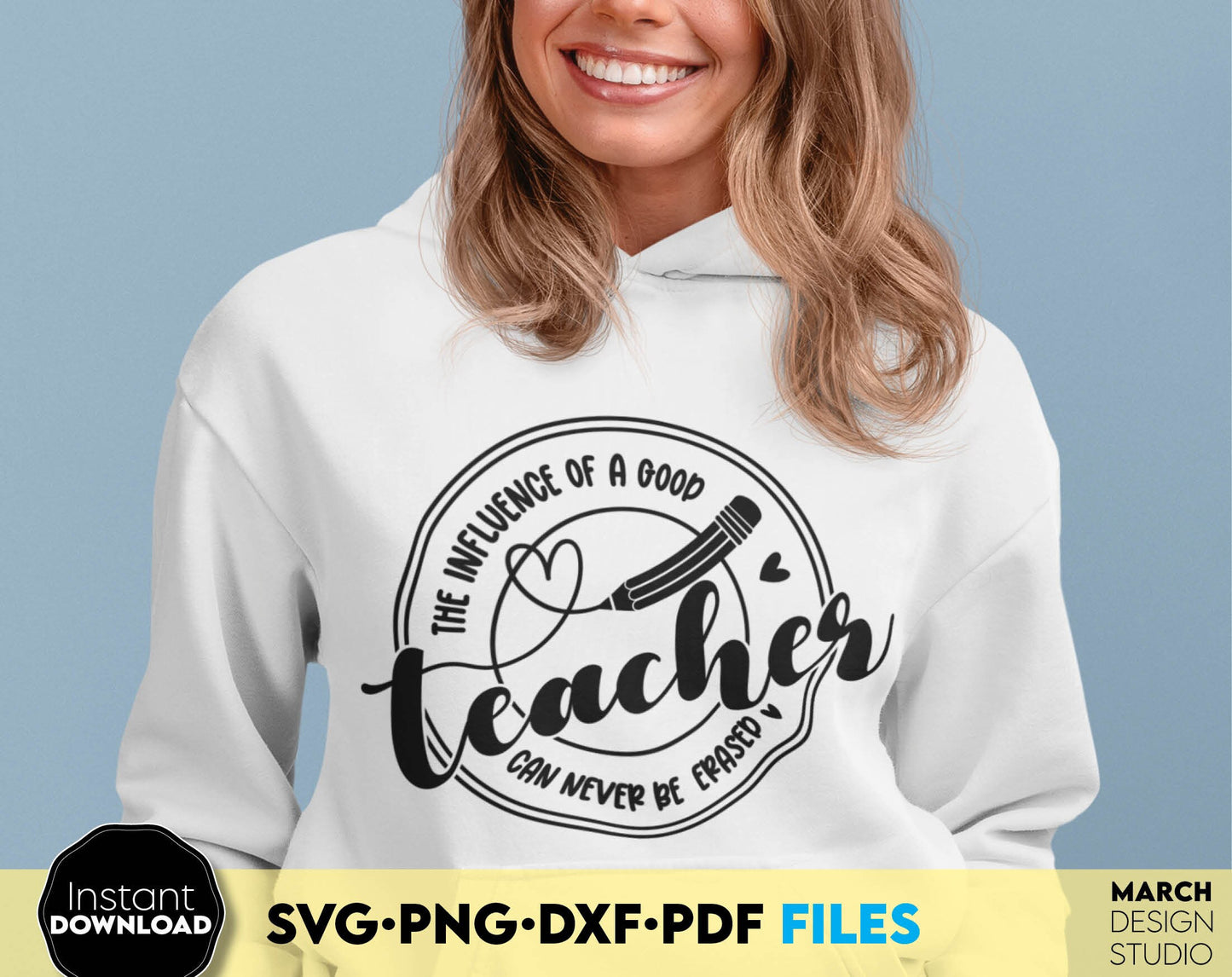 Influence of a good teacher gift idea. SVG PNG DXF PDF files for cricut, silhouette or other equipment. Cut from vinyl, use for sublimation or laser cut / grave projects. Buy now for a good price and enjoy Your favorite teacher.