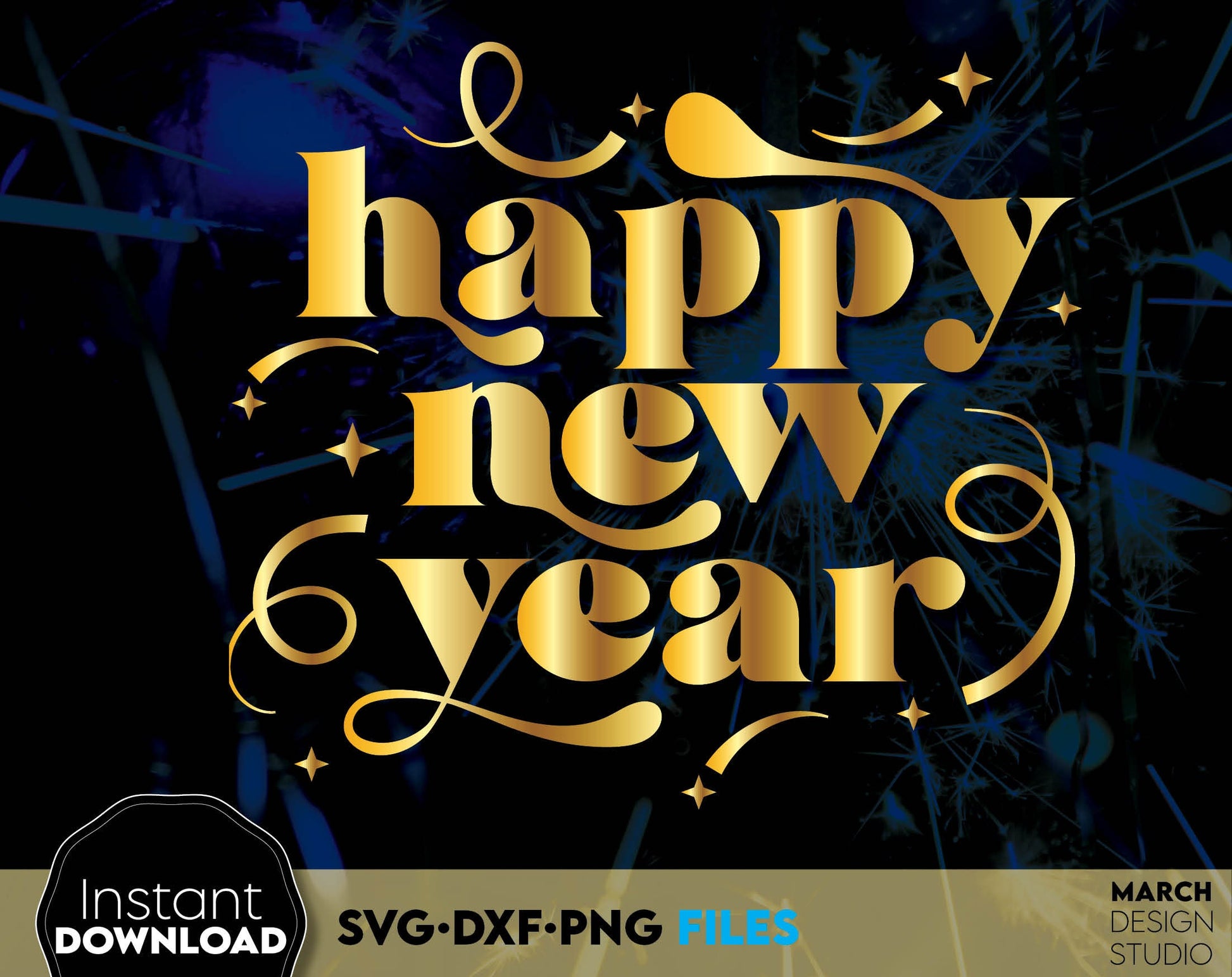 Happy New Year 2025 design for shirts, tumblers and other New Years gifts ideas. SVG DXF PNG files included. Cut from vinyl, use for sublimation or laser cut / grave projects. Compatible with Cricut, Silhouette or other equipment. Buy now and enjoy!