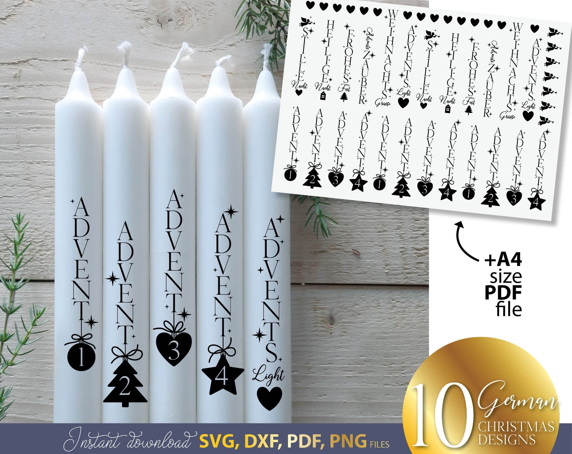 Bundle German Words Christmas SVG | Cut File German Lettering Christmas | Plotter File Candle Texts Christmas Candle Design SVG laserdatei