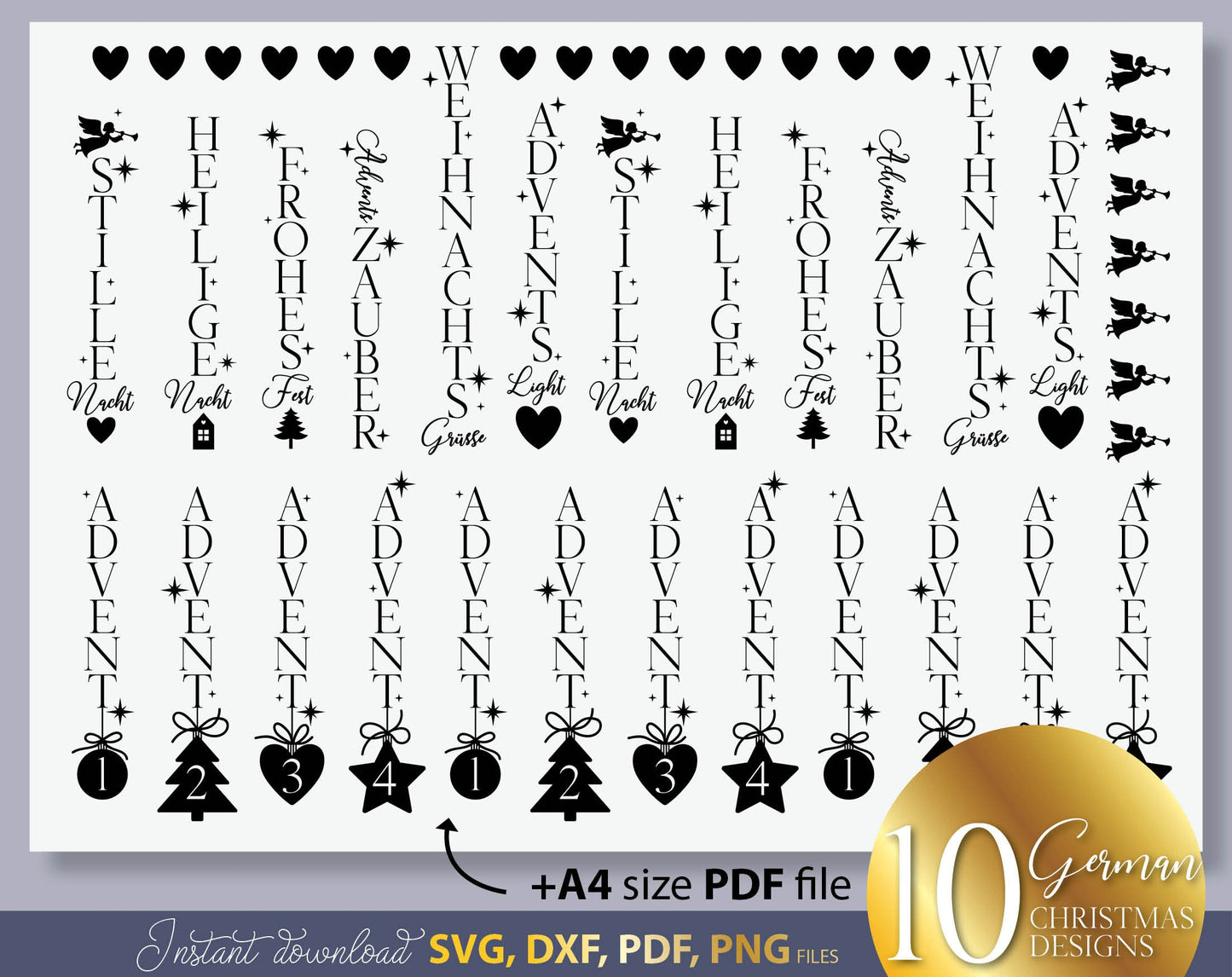 Bundle German Words Christmas SVG | Cut File German Lettering Christmas | Plotter File Candle Texts Christmas Candle Design SVG laserdatei