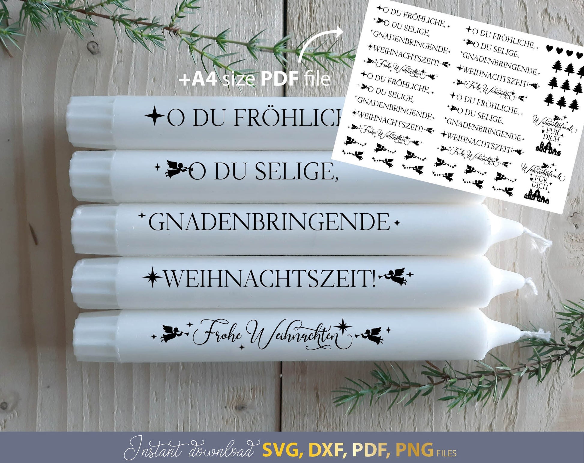 Bundle German Words Christmas SVG | Cut File German Lettering Christmas | Plotter File Candle Texts Christmas Candle Design SVG